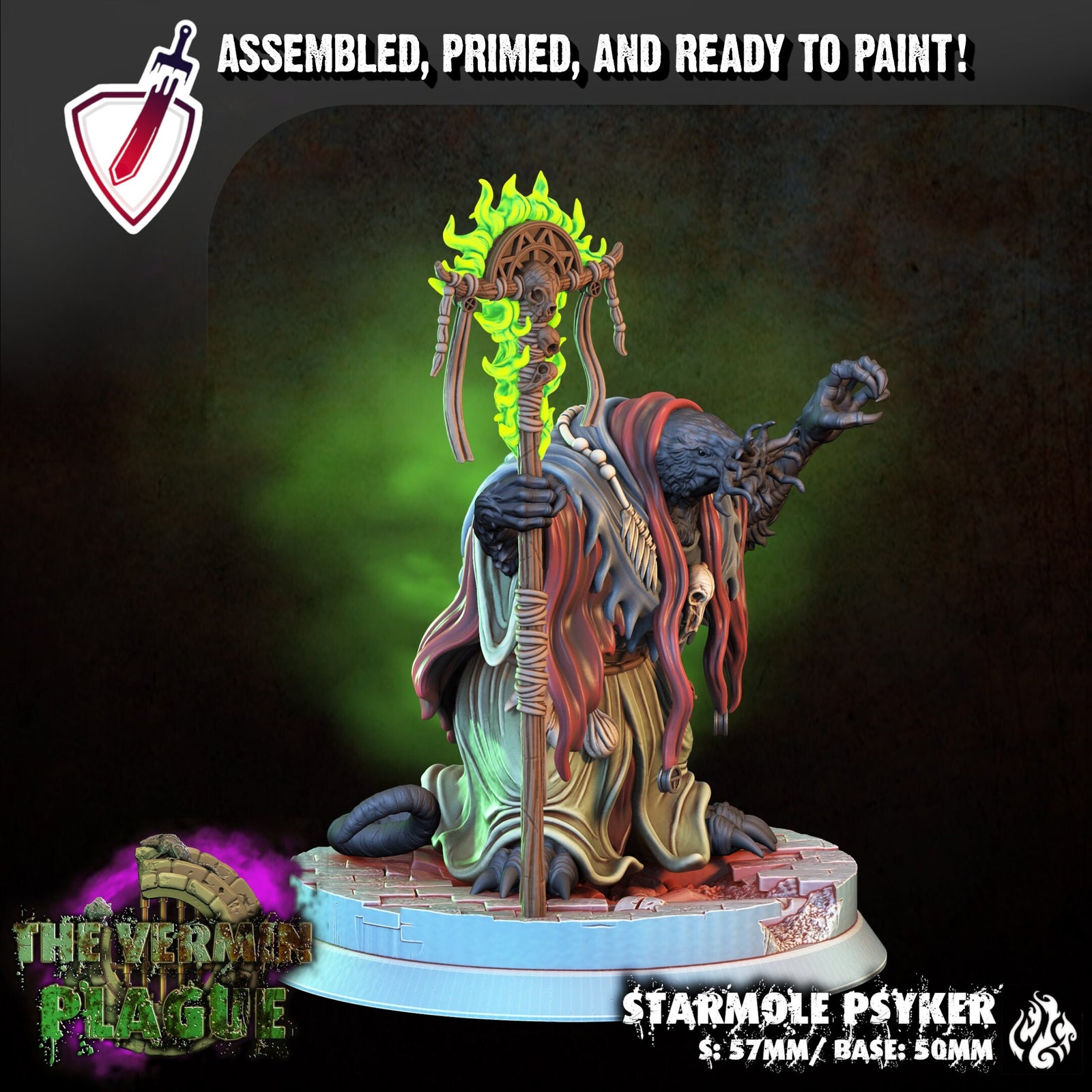 Starmole Psyker | Miniature By Crippled God Foundry | For Tabletop Gaming, D&D, Pathfinder, And Painting | Assembled And Primed - Brush and Battle