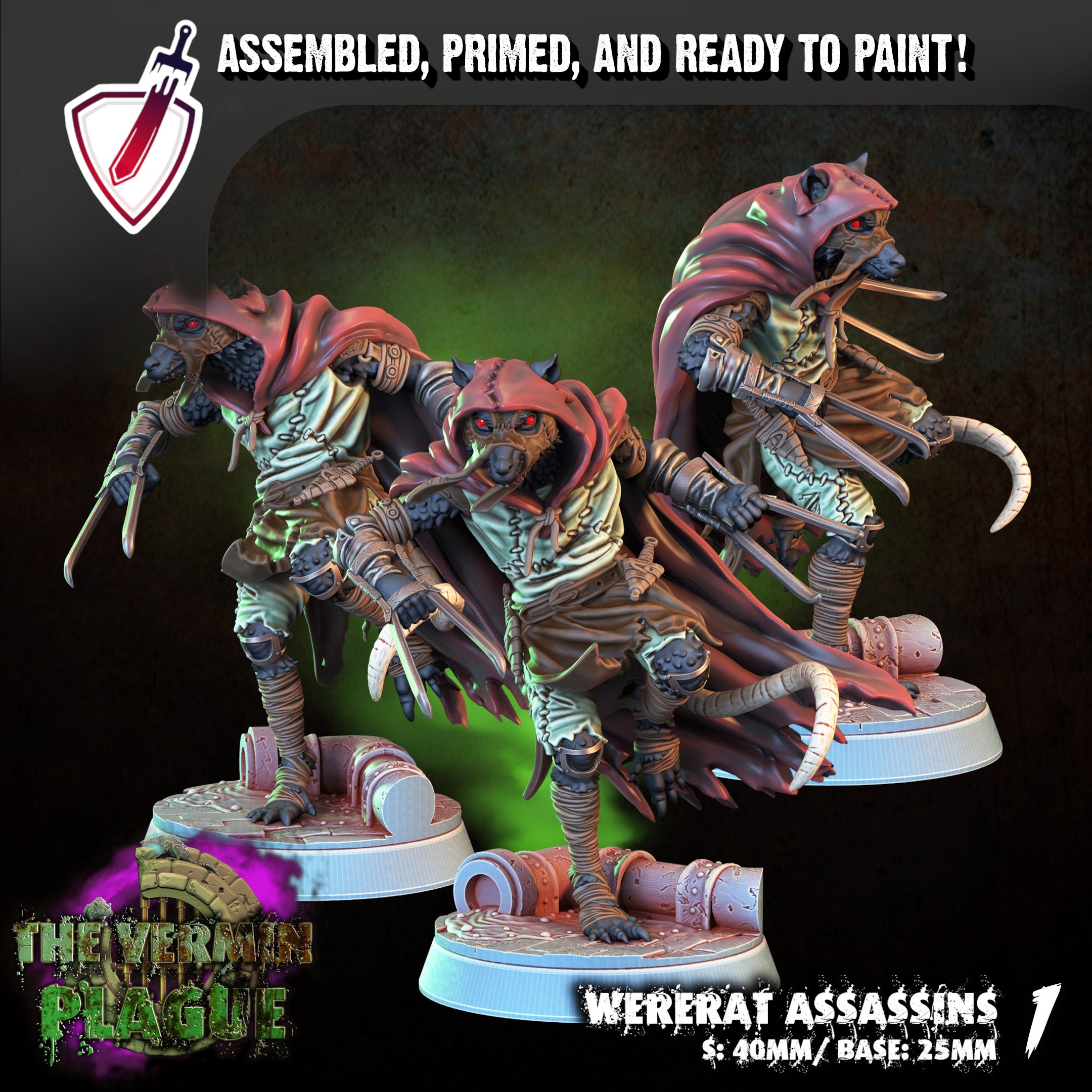 Wererat Assassins | Miniatures By Crippled God Foundry | For Tabletop Gaming, D&D, Pathfinder, Painting | Assembled And Primed - Brush and Battle