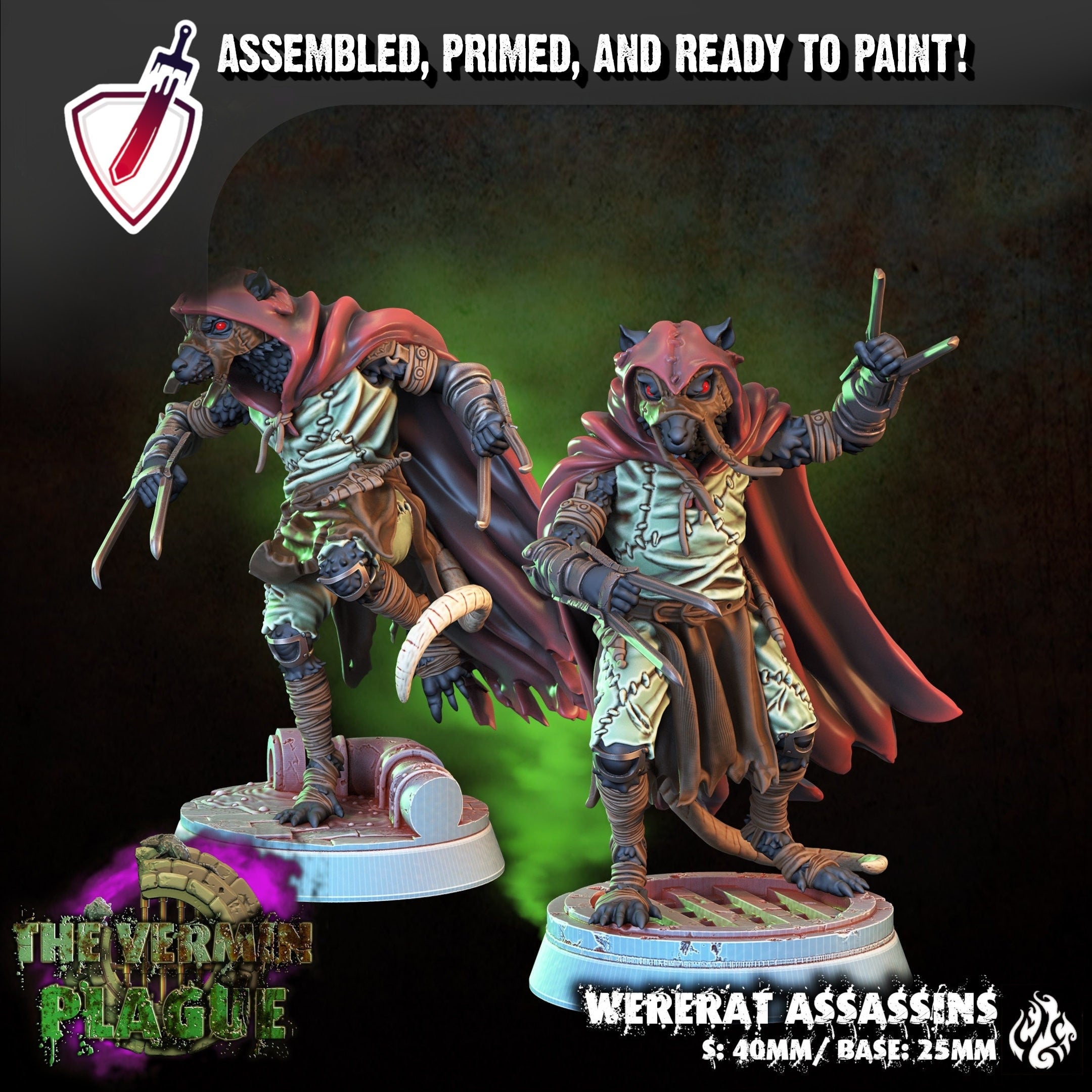 Wererat Assassins | Miniatures By Crippled God Foundry | For Tabletop Gaming, D&D, Pathfinder, Painting | Assembled And Primed - Brush and Battle