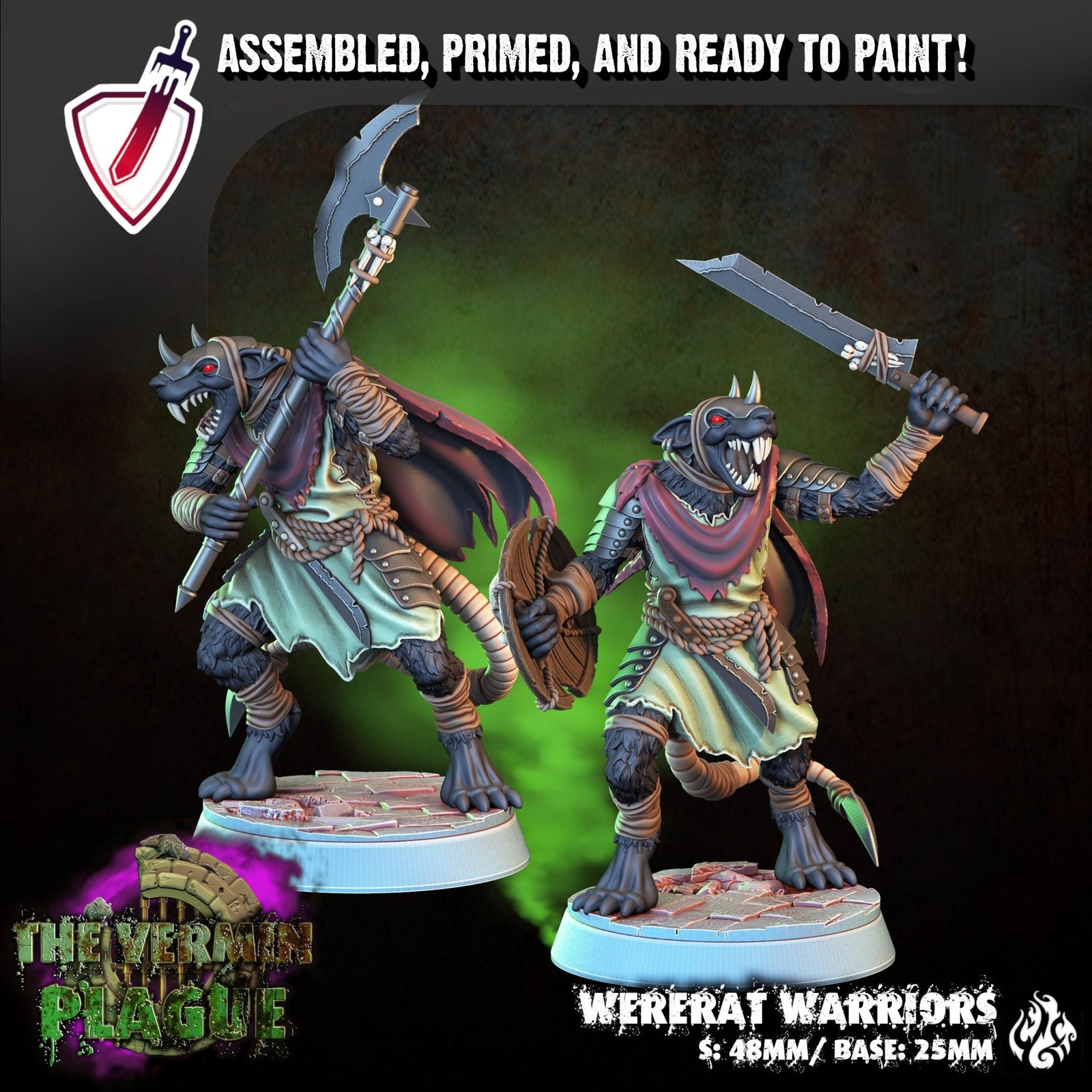 Wererat Warriors | Miniatures By Crippled God Foundry | For Tabletop Gaming, D&D, Pathfinder, Painting | Assembled And Primed - Brush and Battle