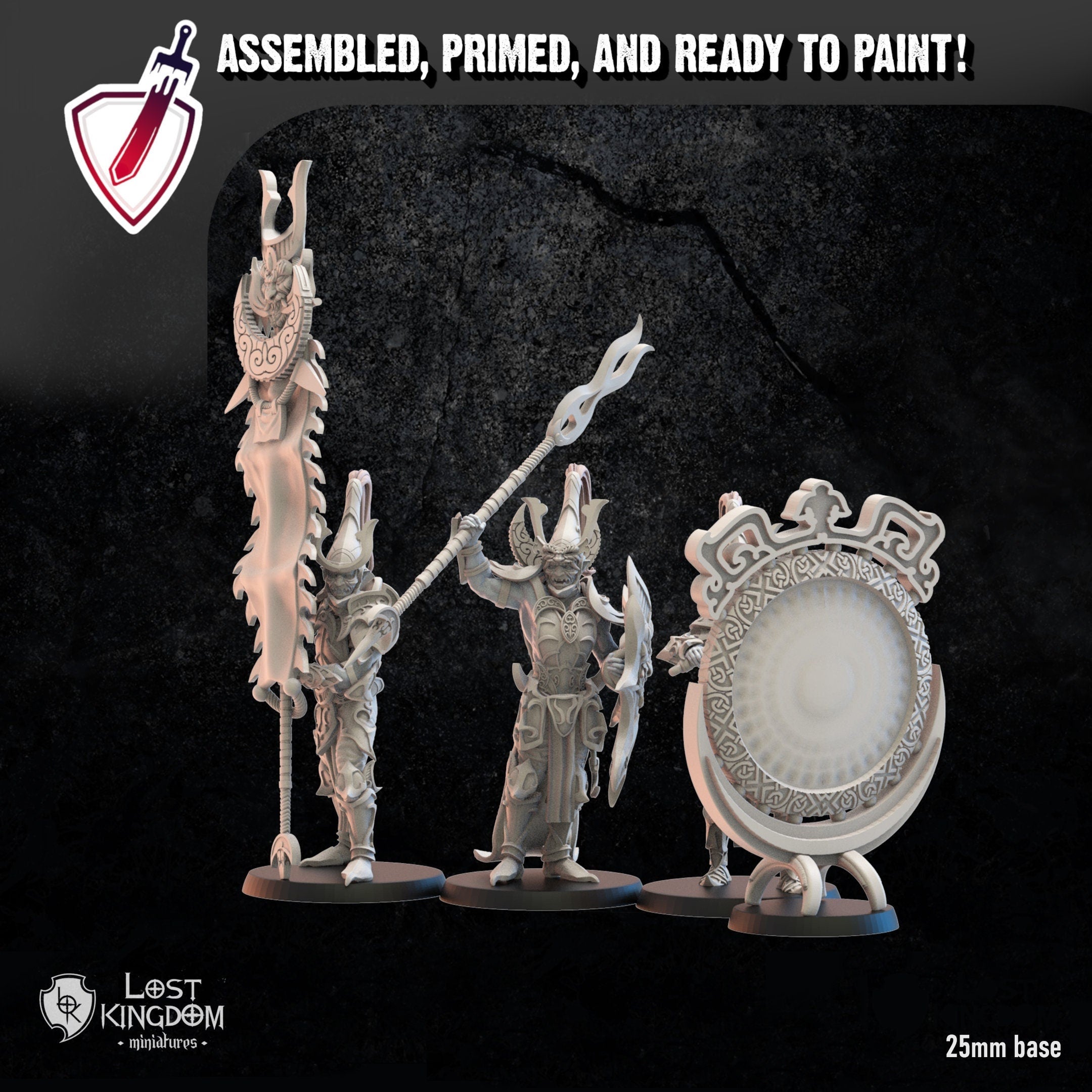 Nightfall Knights Command | Miniatures By Lost Kingdom | For Tabletop Gaming, D&D, Pathfinder, Wargames, And Painting | Assembled And Primed - Brush and Battle