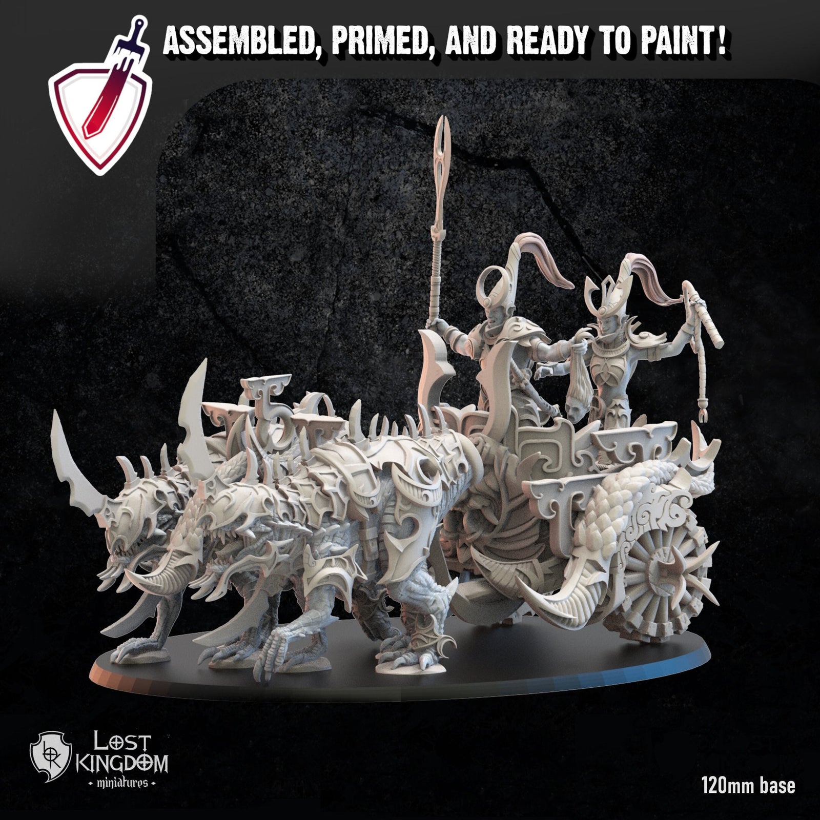 Night Elves Chariot | Miniature By Lost Kingdom | For Tabletop Gaming, D&D, Pathfinder, Wargames, And Painting | Assembled And Primed - Brush and Battle