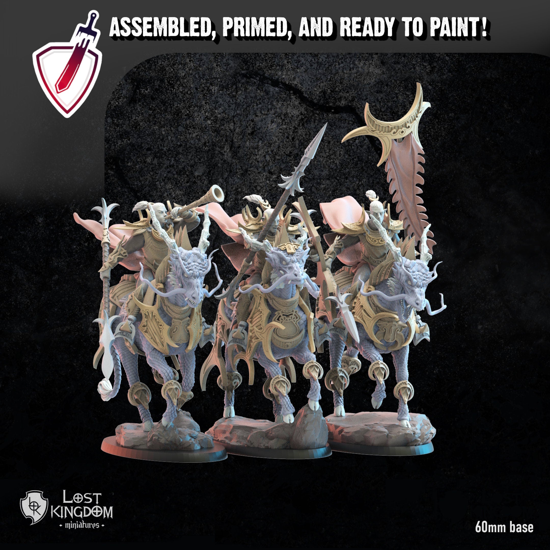 Shedo Knights On Longma CG | Miniatures By Lost Kingdom | For Tabletop Gaming, D&D, Pathfinder, Wargames, Painting | Assembled And Primed - Brush and Battle