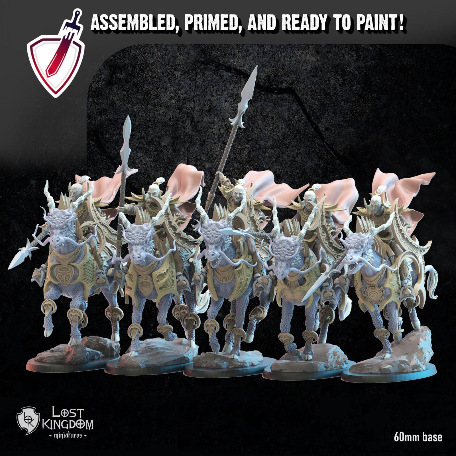 Shedo Knights On Longma | Miniatures By Lost Kingdom | For Tabletop Gaming, D&D, Pathfinder, Wargames, And Painting | Assembled And Primed - Brush and Battle