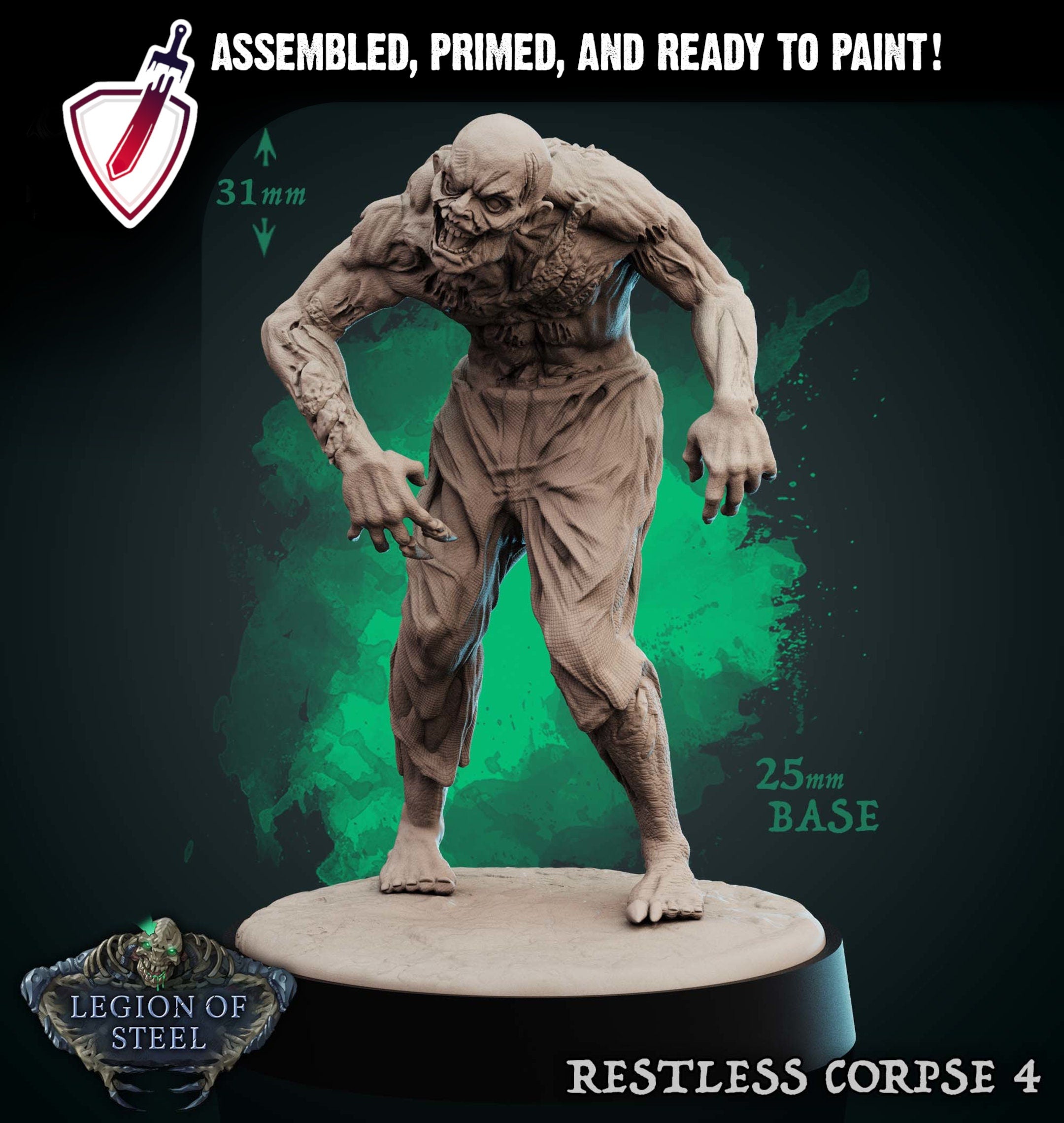 Restless Corpses | Miniatures by Mammoth Factory | Resin Mini For Tabletop Gaming, D&D, Pathfinder, and Painting | Assembled and Primed - Brush and Battle