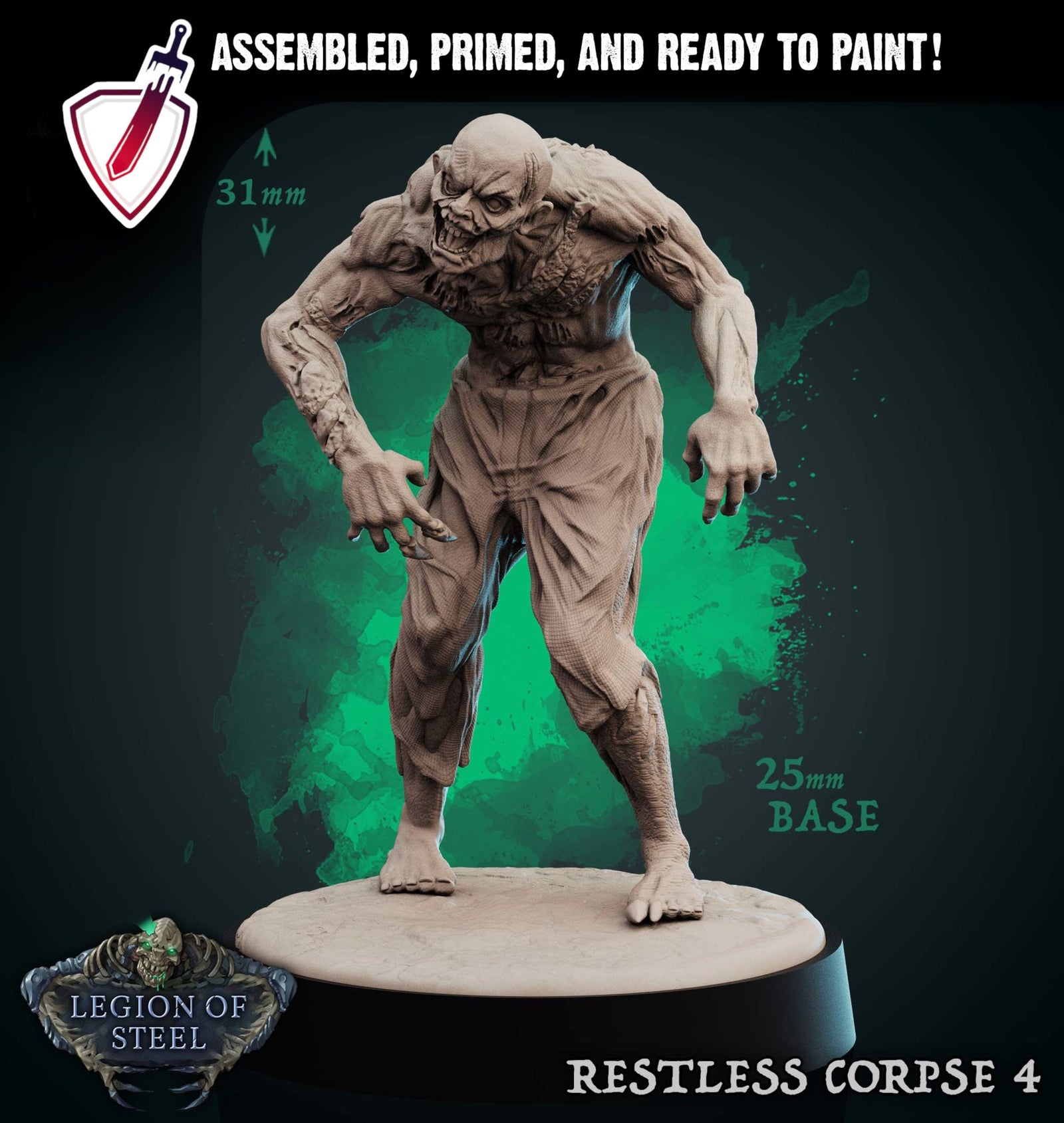Restless Corpses | Miniatures by Mammoth Factory | Resin Mini For Tabletop Gaming, D&D, Pathfinder, and Painting | Assembled and Primed - Brush and Battle