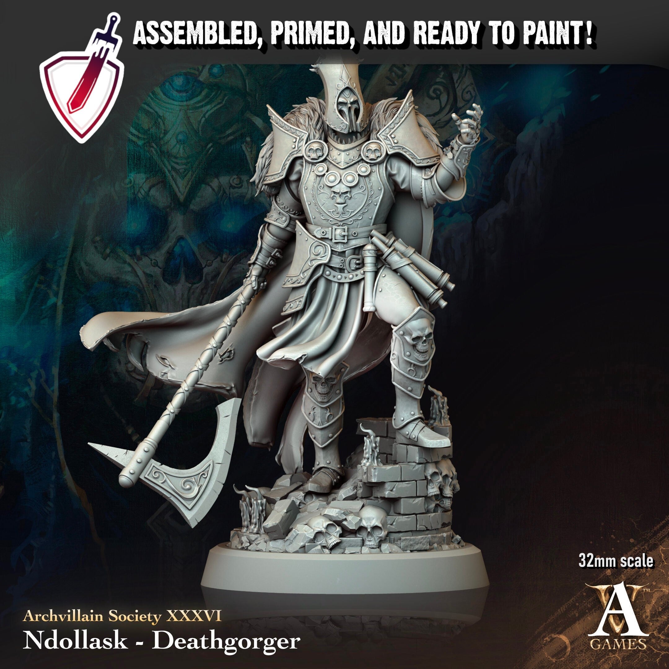 Ndollask Deathgorger | Miniature By Archvillain Games | For Tabletop Gaming, D&D, Pathfinder, And Painting | Assembled And Primed - Brush and Battle