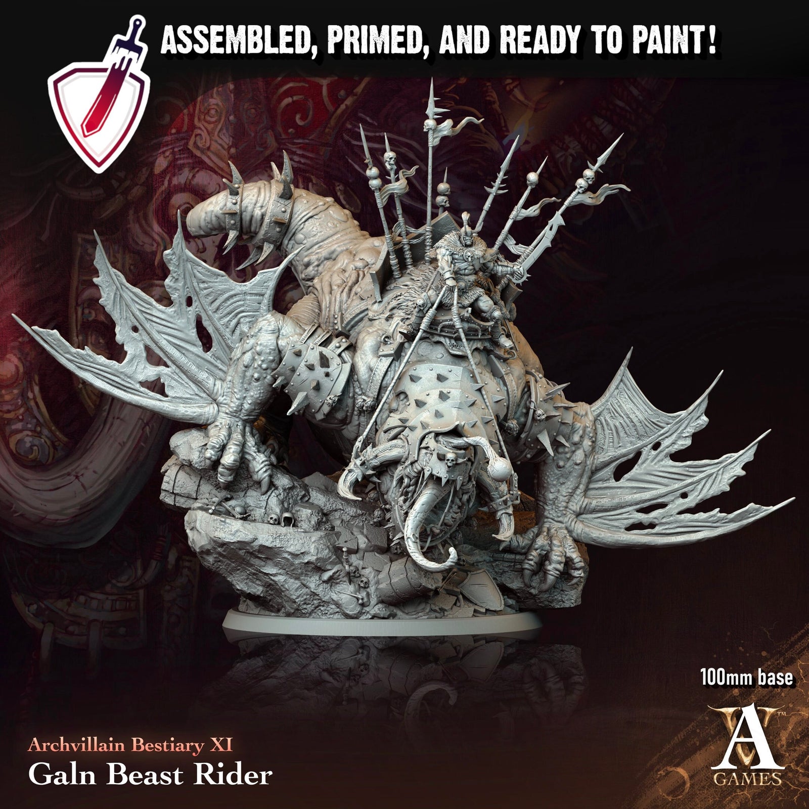 Galn Beast Rider | (Massive) Miniature By Archvillain Games | For Tabletop Gaming, D&D, Pathfinder, Painting | Assembled And Primed - Brush and Battle