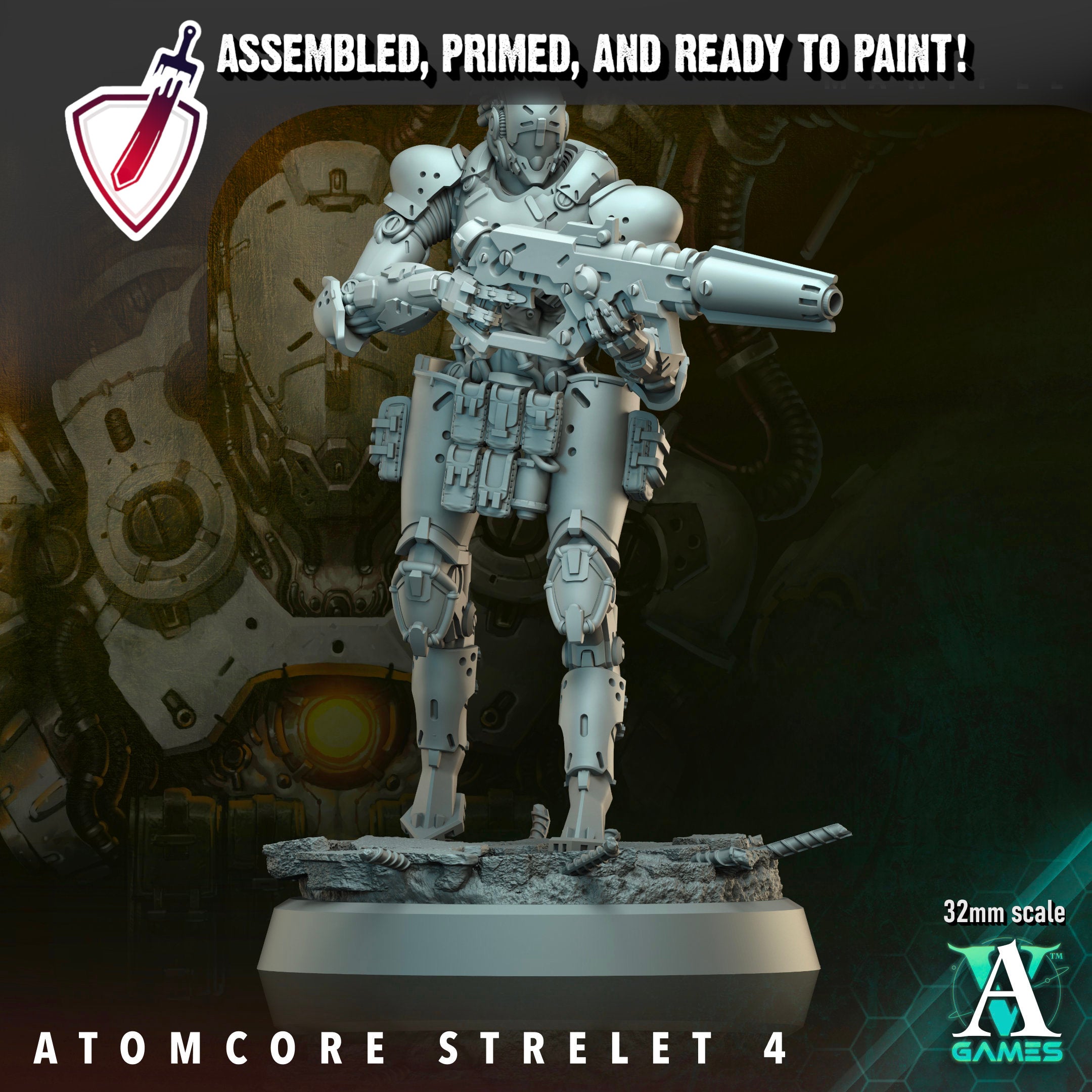Atomcore Strelets | Miniatures By Archvillain Games | For Tabletop Gaming, D&D, Wargaming, And Painting | Assembled And Primed - Brush and Battle