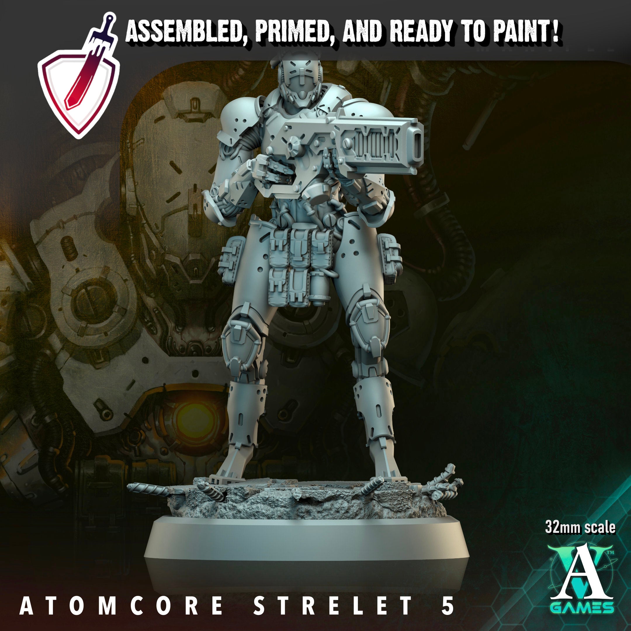 Atomcore Strelets | Miniatures By Archvillain Games | For Tabletop Gaming, D&D, Wargaming, And Painting | Assembled And Primed - Brush and Battle