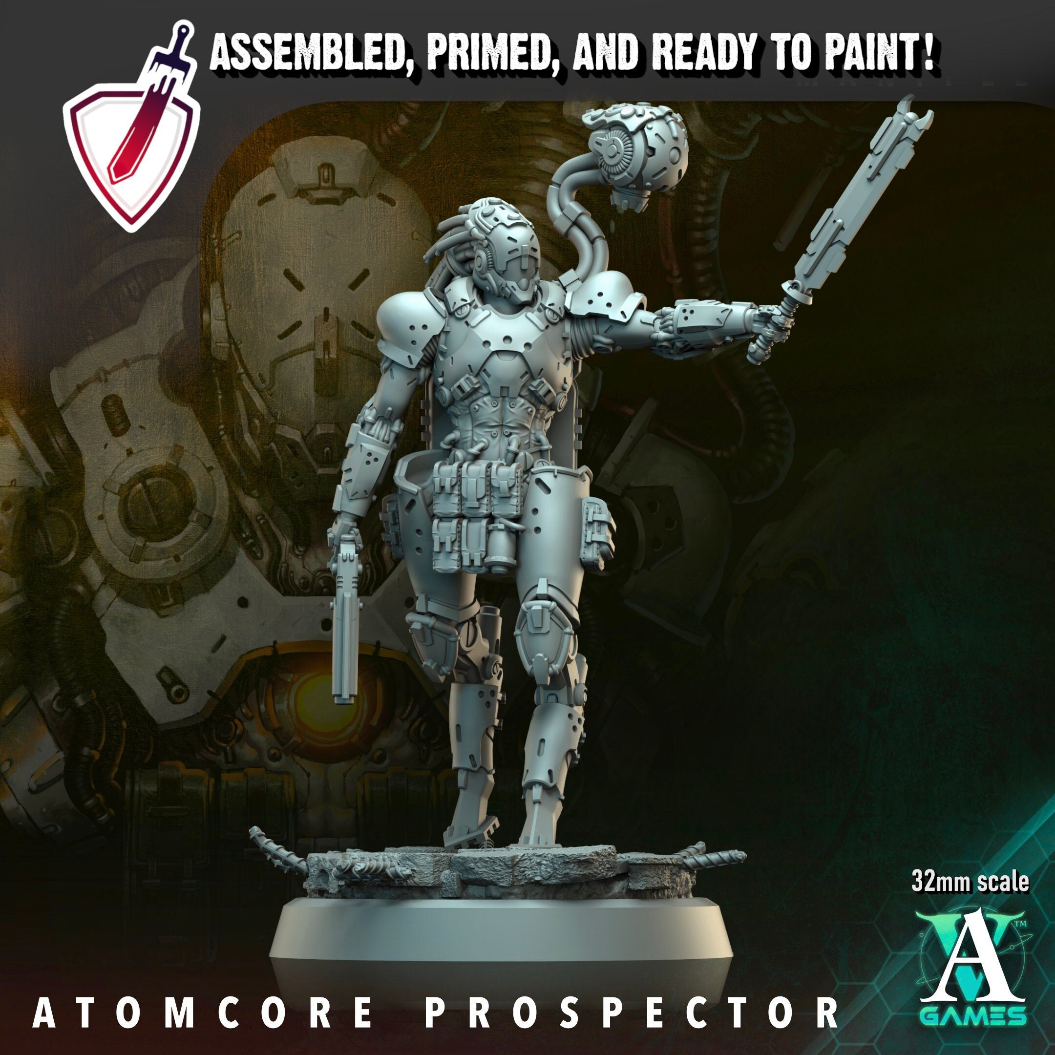 Atomcore Prospector | Miniature By Archvillain Games | For Tabletop Gaming, D&D, Wargaming, And Painting | Assembled And Primed - Brush and Battle