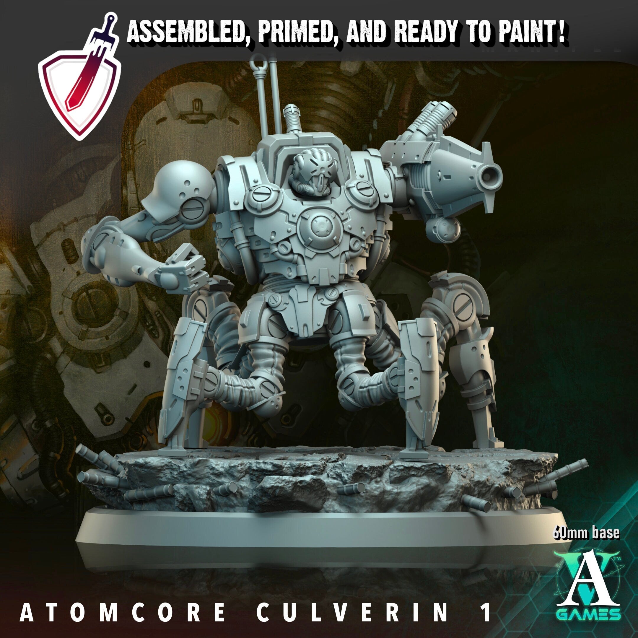 Atomcore Culverin | Miniatures By Archvillain Games | For Tabletop Gaming, D&D, Wargaming, And Painting | Assembled And Primed - Brush and Battle