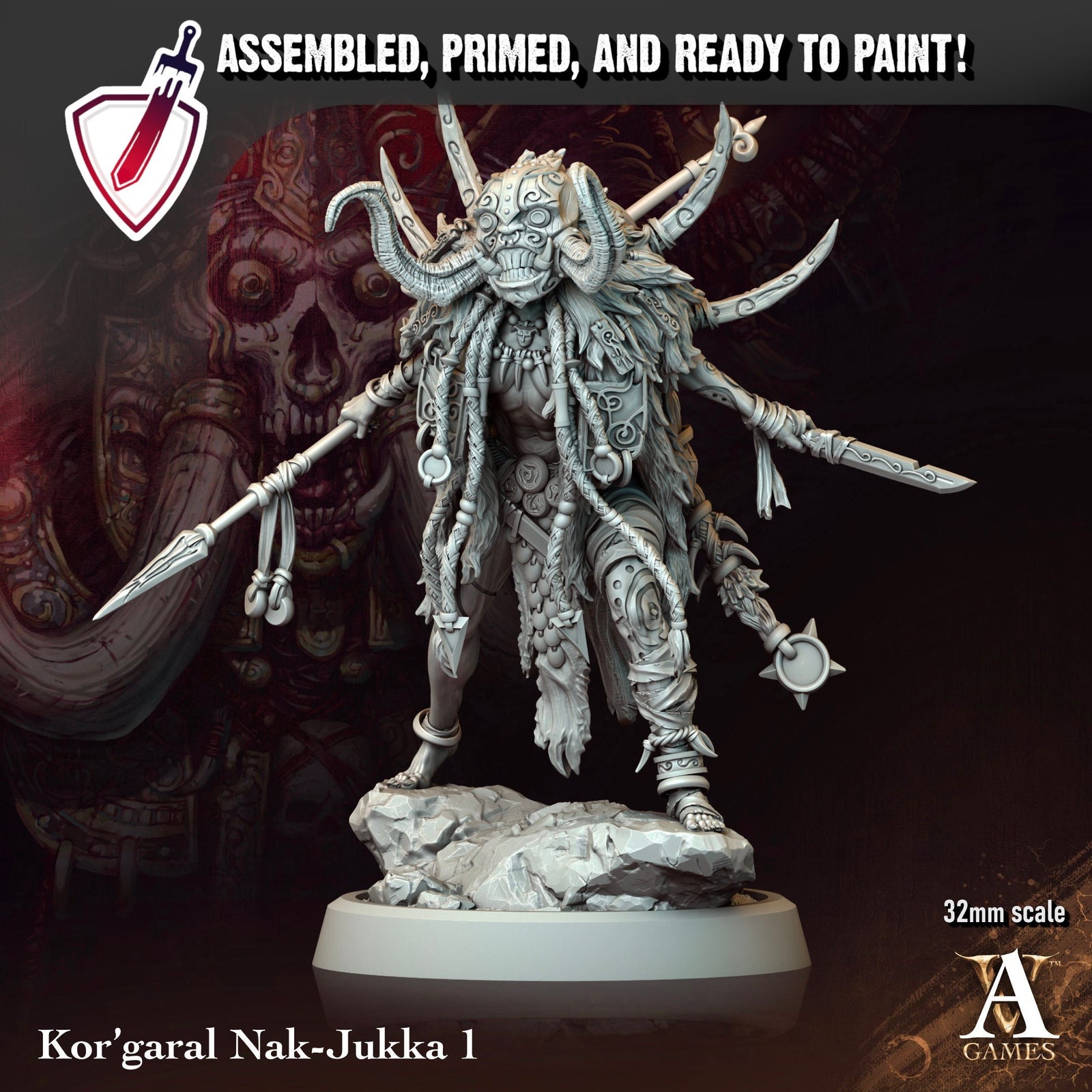 Kor’Garal Nak-Jukka | Miniatures By Archvillain Games | For Tabletop Gaming, D&D, Pathfinder, And Painting | Assembled And Primed - Brush and Battle