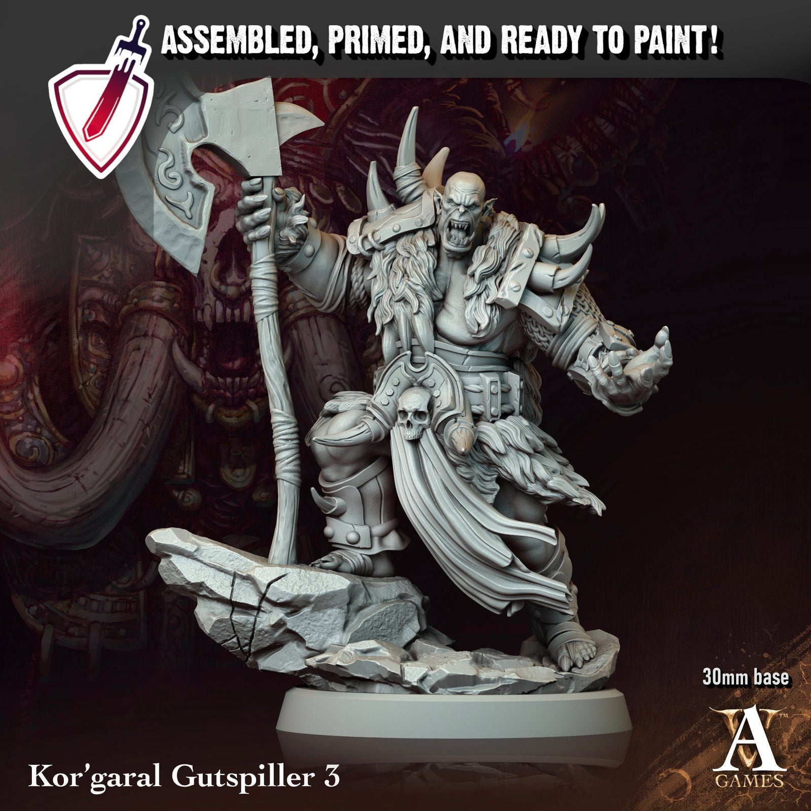 Kor’Garal Gutspiller | Miniatures By Archvillain Games | For Tabletop Gaming, D&D, Pathfinder, Painting | Assembled And Primed - Brush and Battle