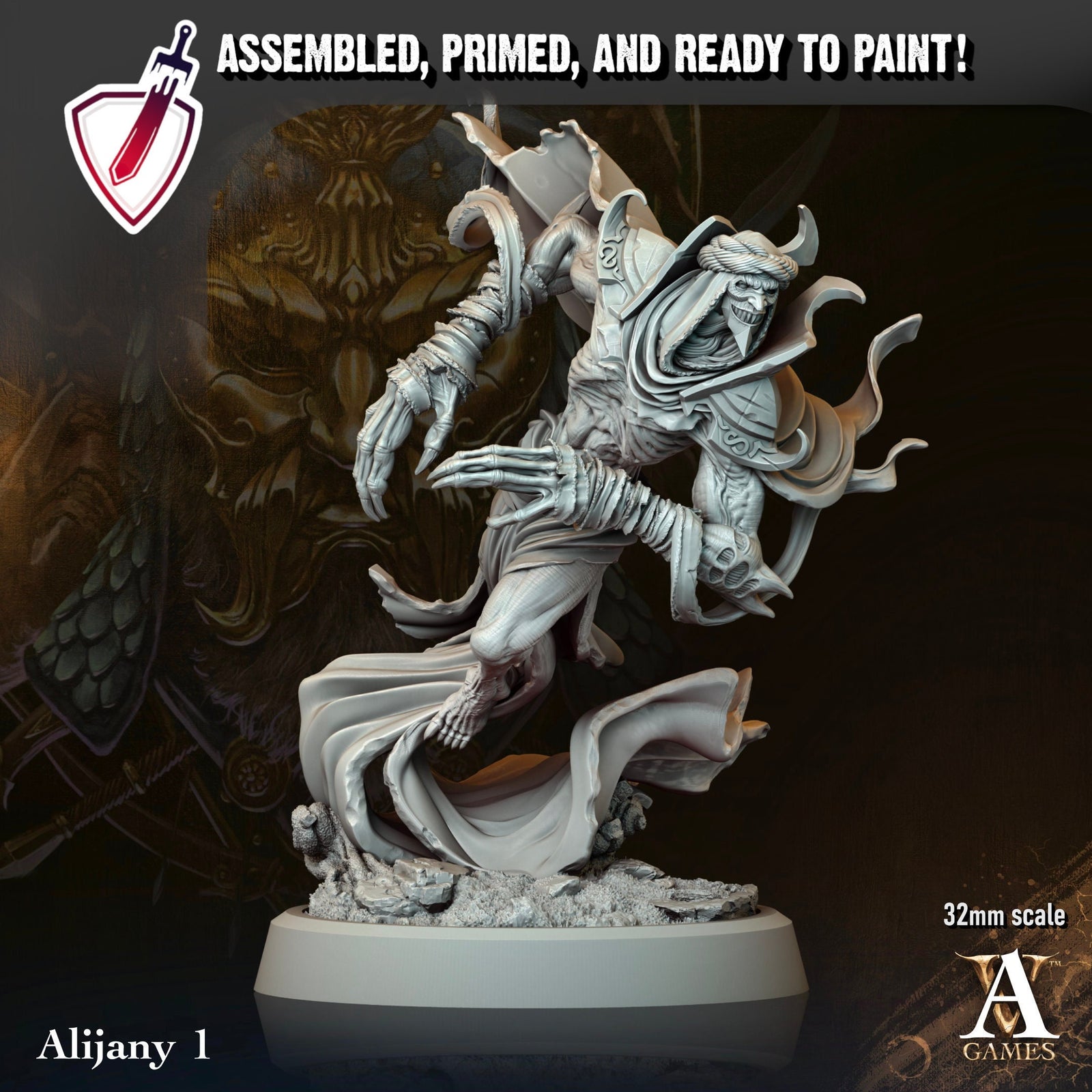 Alijany | Miniatures By Archvillain Games | For Tabletop Gaming, D&D, Pathfinder, And Painting | Assembled And Primed - Brush and Battle
