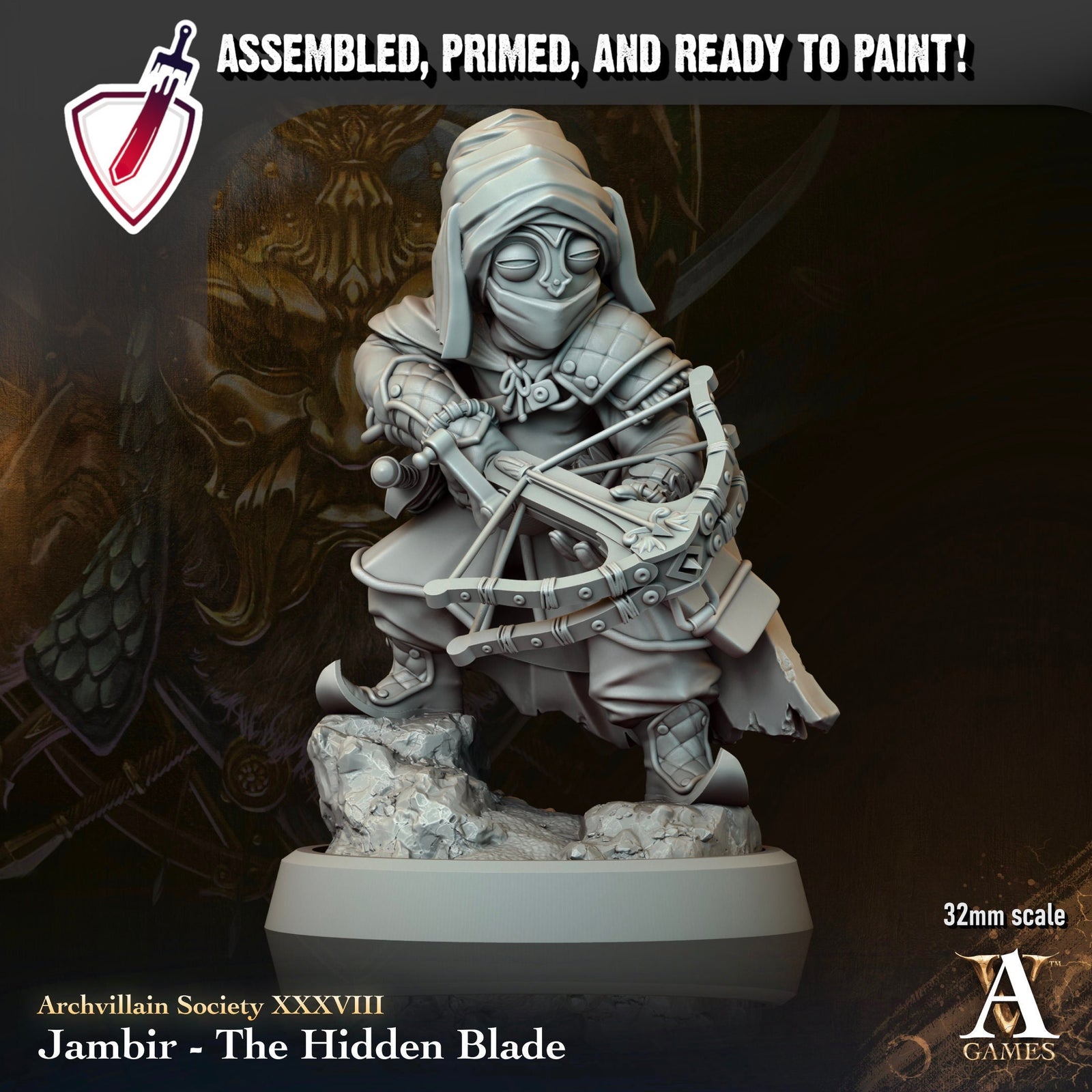 Jambir Hidden Blade | Miniature By Archvillain Games | For Tabletop Gaming, D&D, Pathfinder, And Painting | Assembled And Primed - Brush and Battle