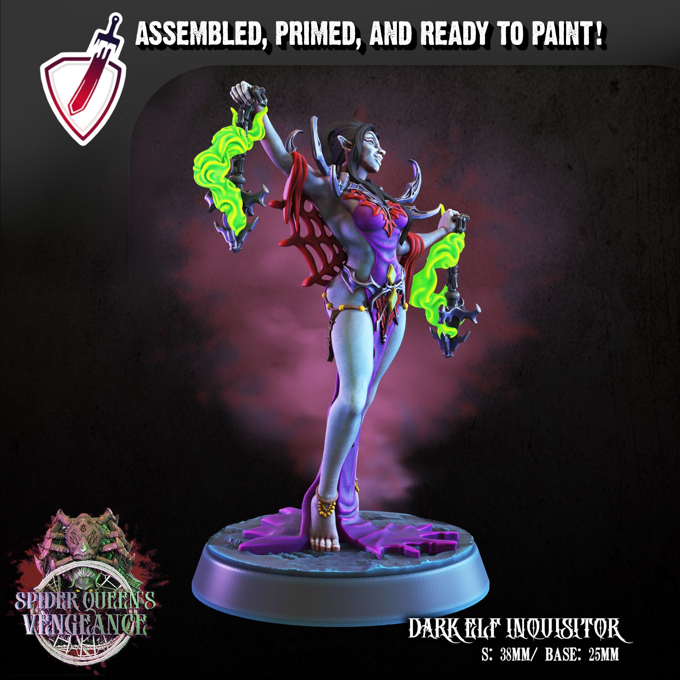 Dark Elf Inquisitor | Miniature By Crippled God Foundry | For Tabletop Gaming, D&D, Pathfinder, Painting | Assembled And Primed - Brush and Battle