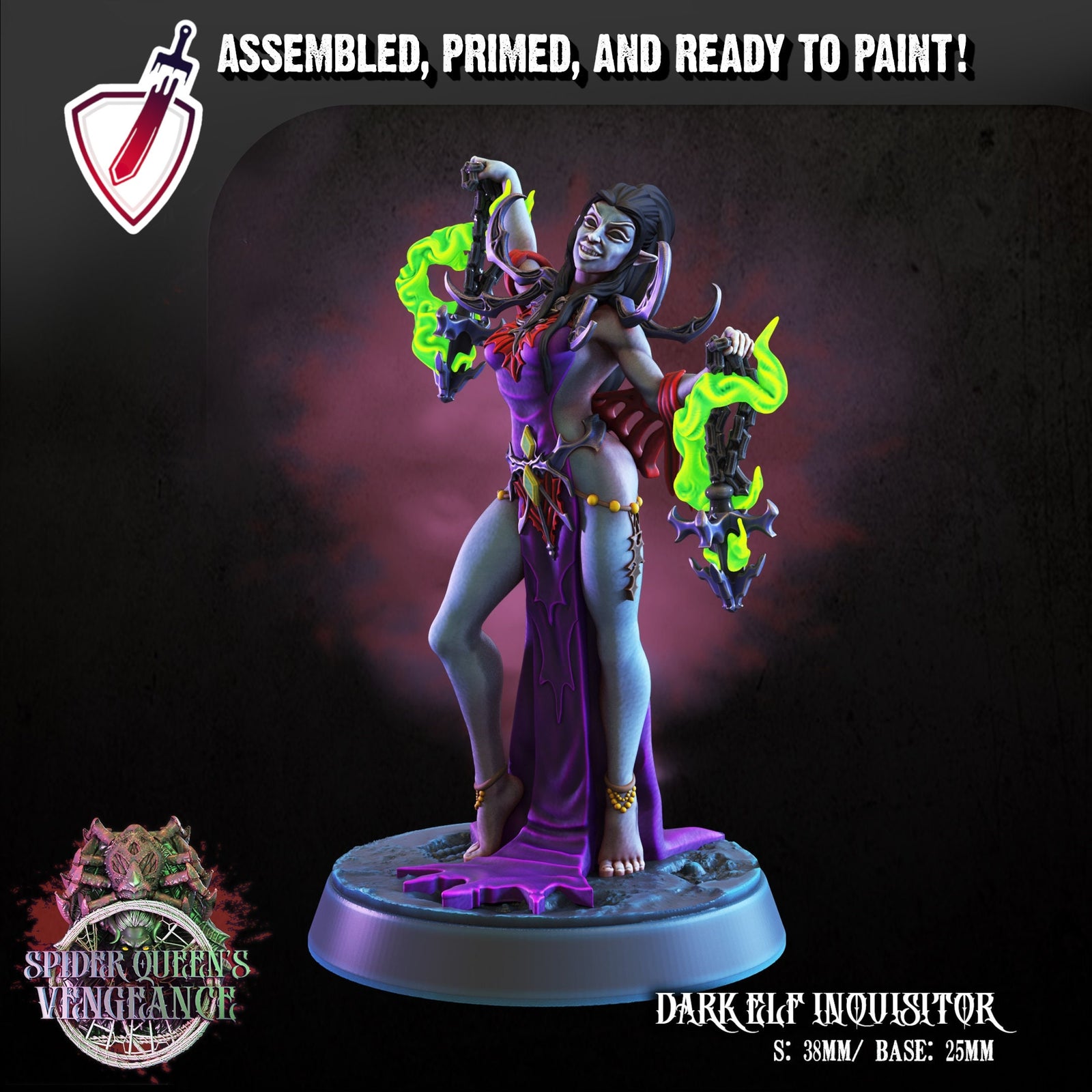 Dark Elf Inquisitor | Miniature By Crippled God Foundry | For Tabletop Gaming, D&D, Pathfinder, Painting | Assembled And Primed - Brush and Battle