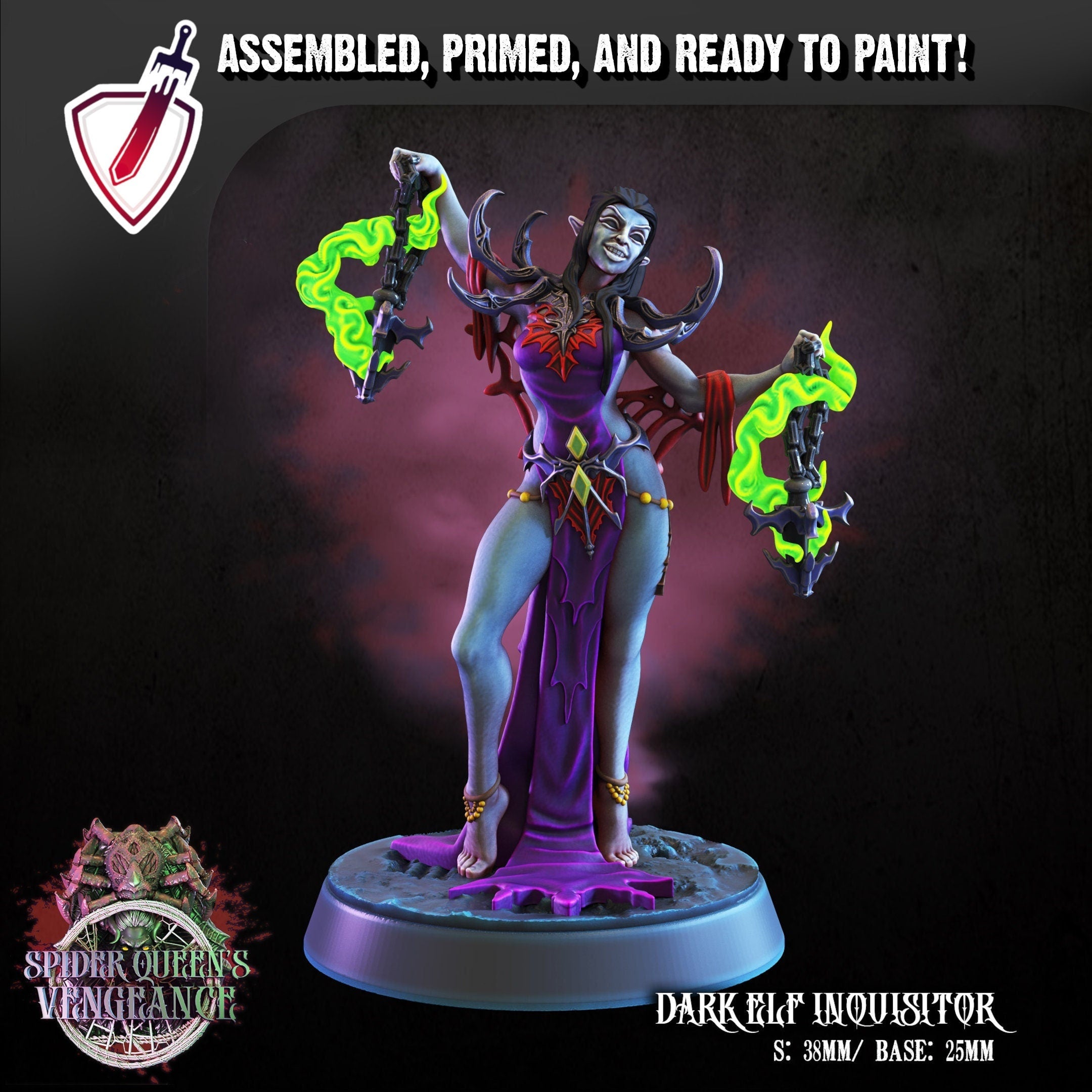Dark Elf Inquisitor | Miniature By Crippled God Foundry | For Tabletop Gaming, D&D, Pathfinder, Painting | Assembled And Primed - Brush and Battle