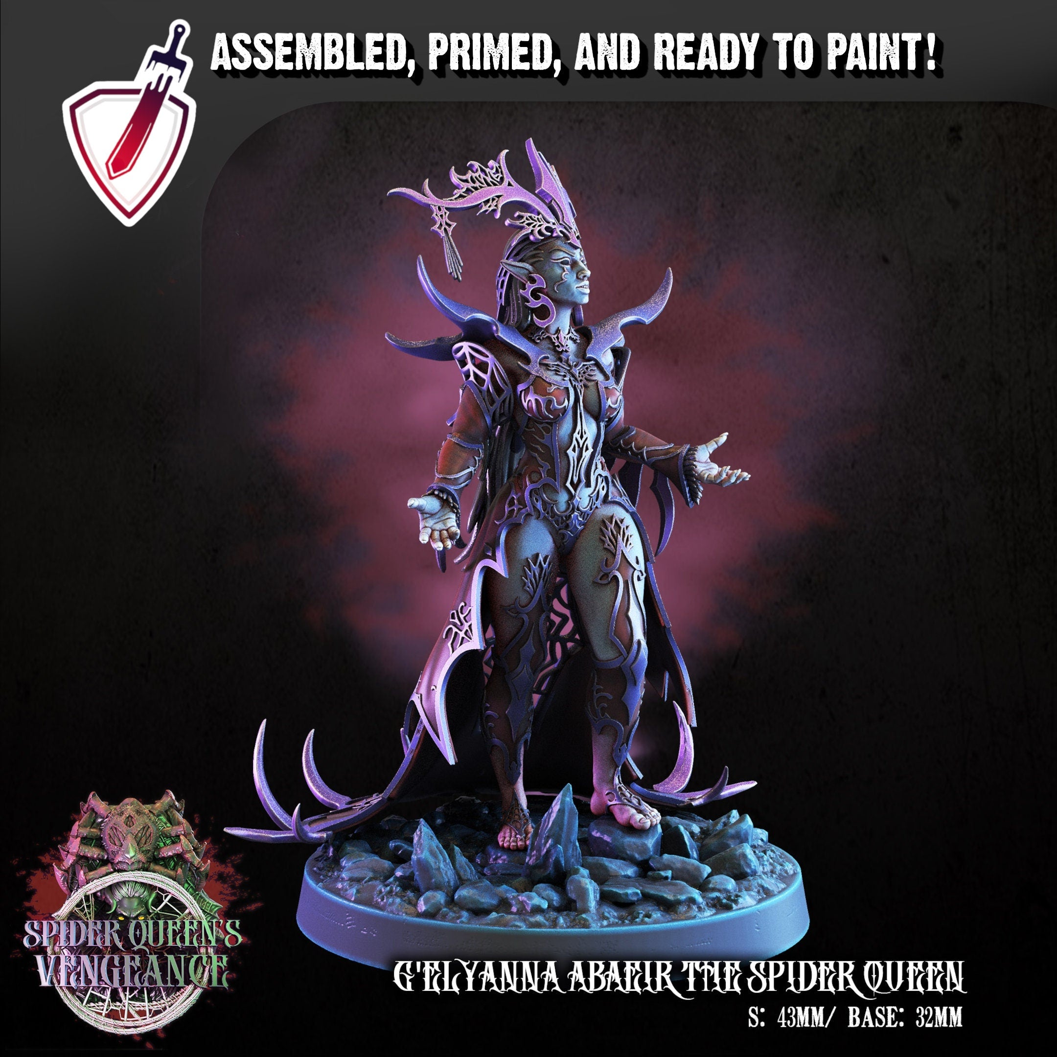 G'Elyanna The Spider Queen | Miniature By Crippled God Foundry | For Tabletop Gaming, D&D, Pathfinder, Painting | Assembled And Primed - Brush and Battle