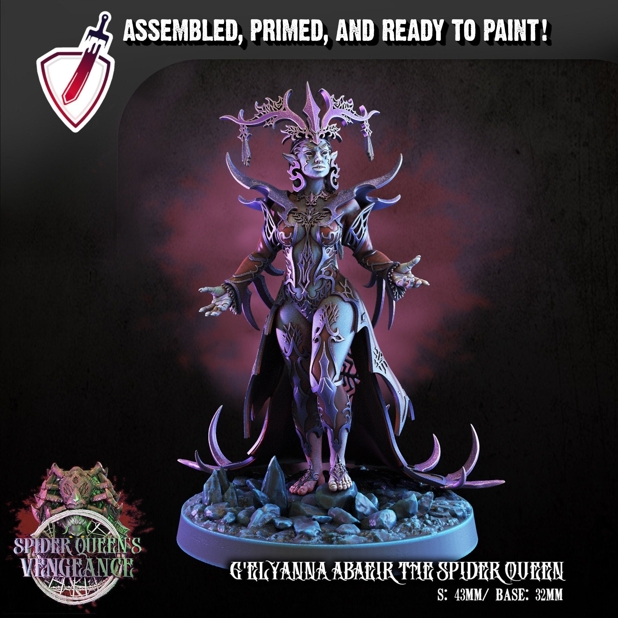 G'Elyanna The Spider Queen | Miniature By Crippled God Foundry | For Tabletop Gaming, D&D, Pathfinder, Painting | Assembled And Primed - Brush and Battle