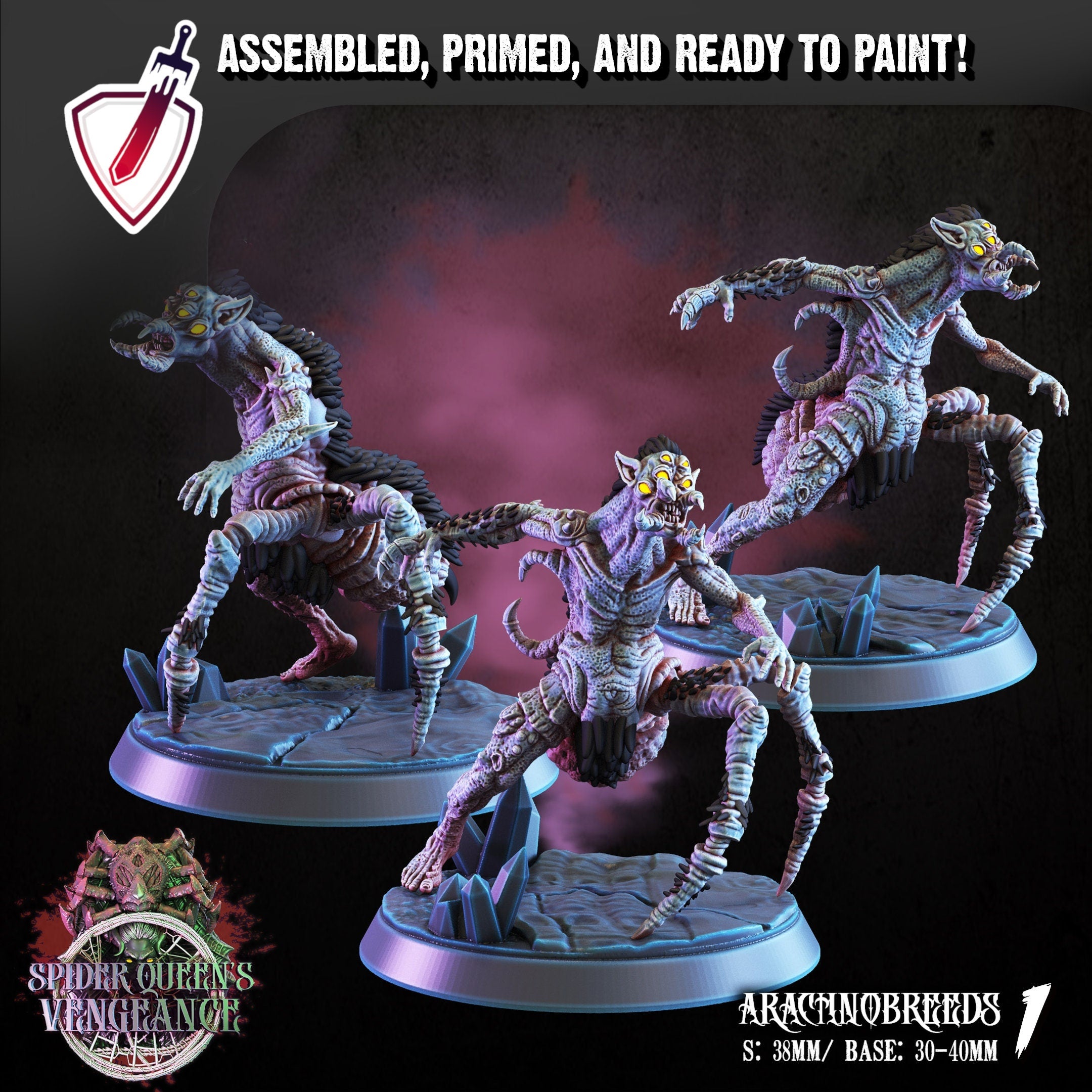 Arachnobreeds | Miniatures By Crippled God Foundry | For Tabletop Gaming, D&D, Pathfinder, And Painting | Assembled And Primed - Brush and Battle