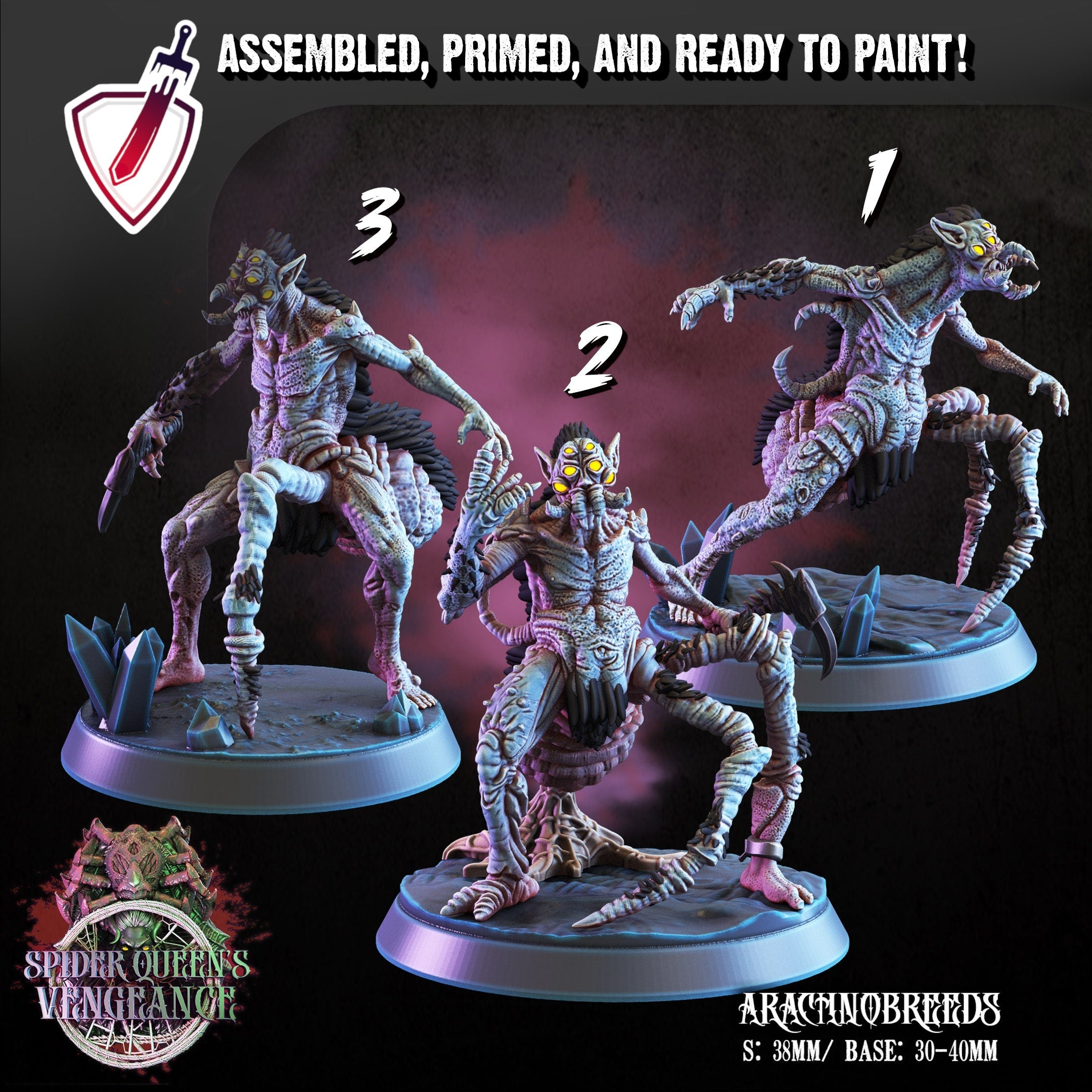 Arachnobreeds | Miniatures By Crippled God Foundry | For Tabletop Gaming, D&D, Pathfinder, And Painting | Assembled And Primed - Brush and Battle