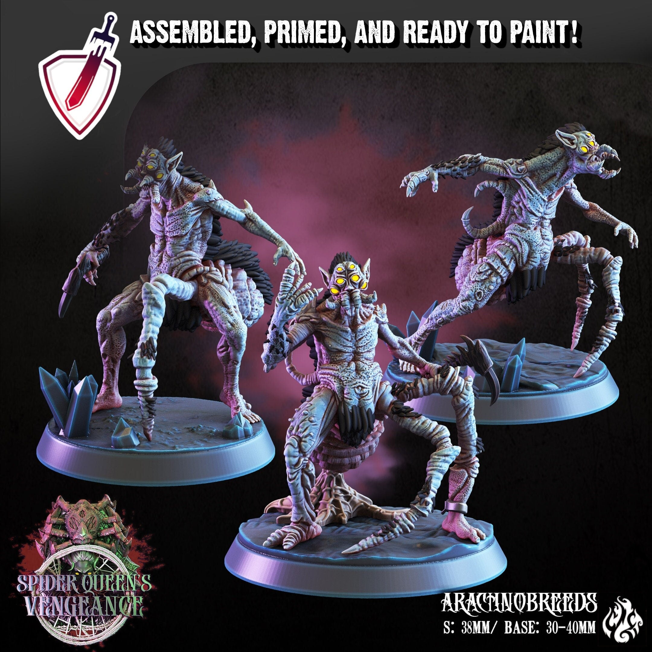 Arachnobreeds | Miniatures By Crippled God Foundry | For Tabletop Gaming, D&D, Pathfinder, And Painting | Assembled And Primed - Brush and Battle