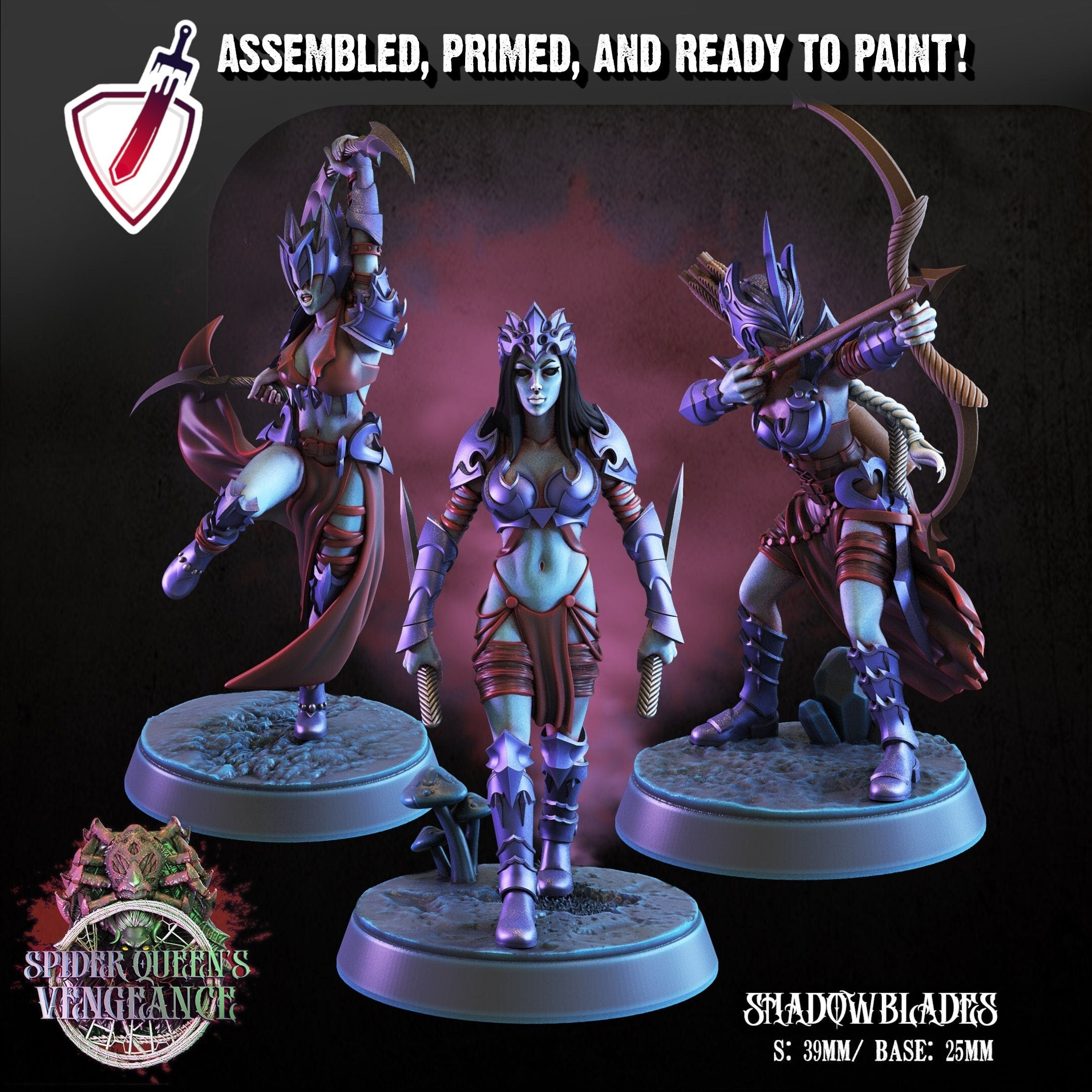 Dark Elf Shadow Blades | Miniatures By Crippled God Foundry | For Tabletop Gaming, D&D, Pathfinder, And Painting | Assembled And Primed - Brush and Battle