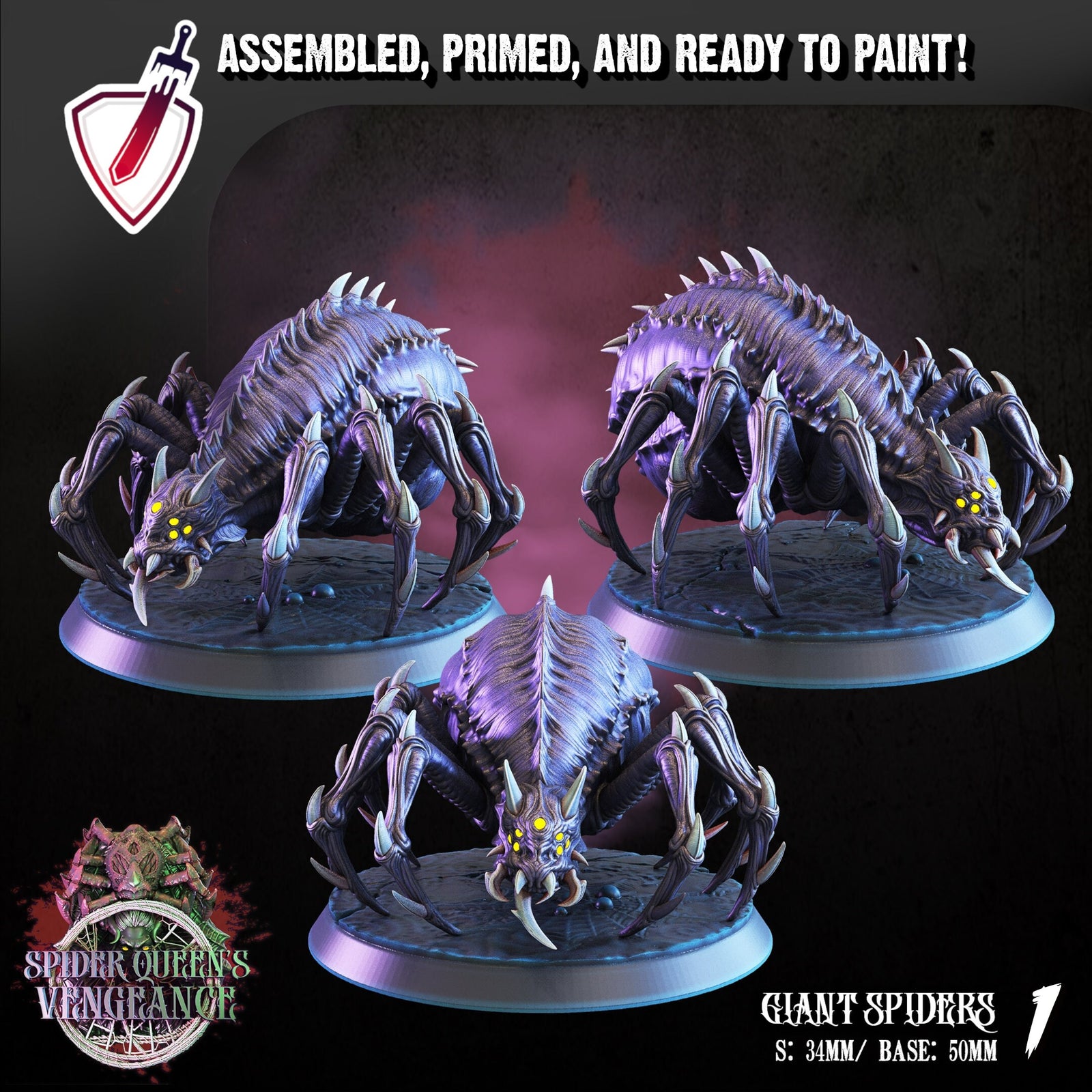 Giant Spiders | Miniatures By Crippled God Foundry | For Tabletop Gaming, D&D, Pathfinder, And Painting | Assembled And Primed - Brush and Battle