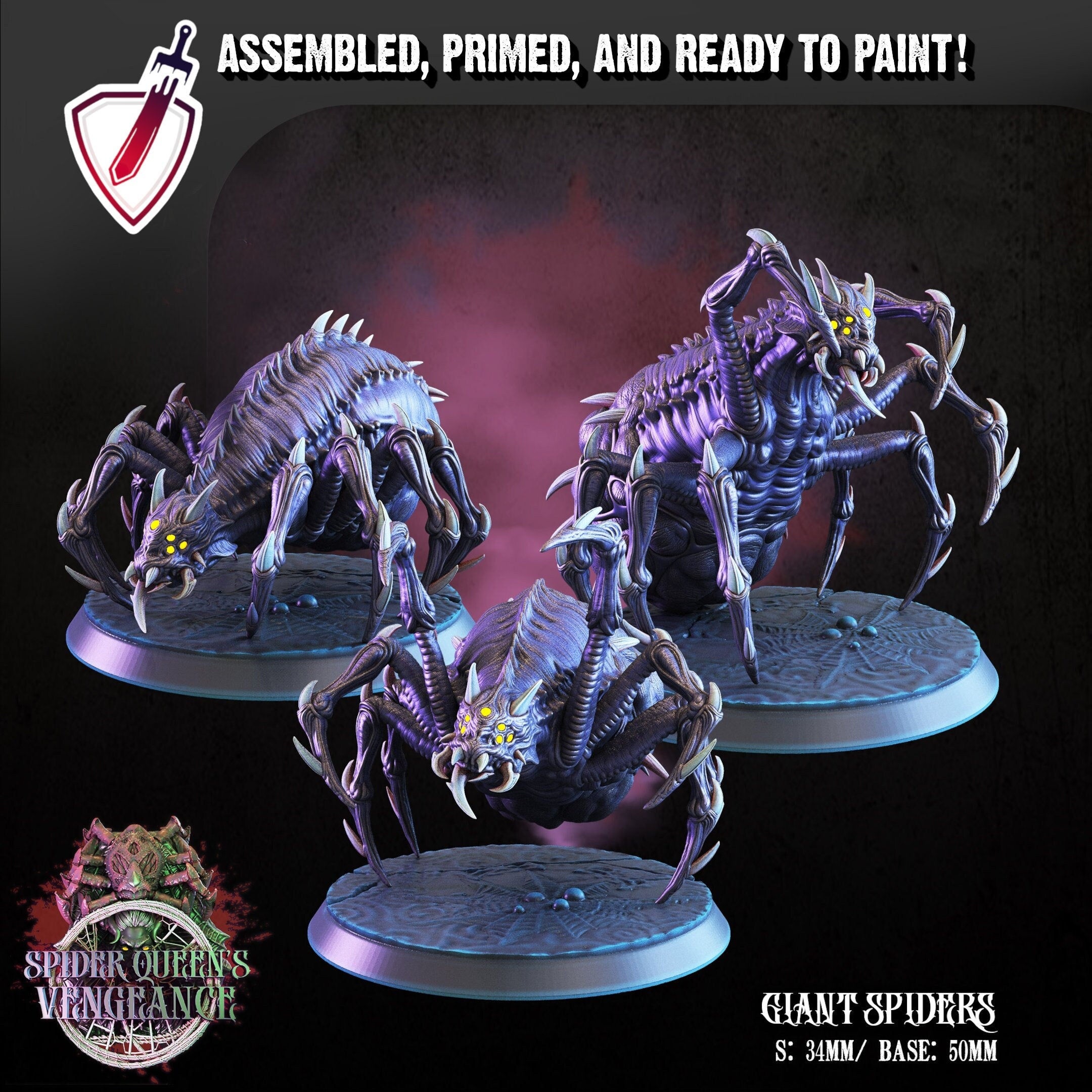 Giant Spiders | Miniatures By Crippled God Foundry | For Tabletop Gaming, D&D, Pathfinder, And Painting | Assembled And Primed - Brush and Battle