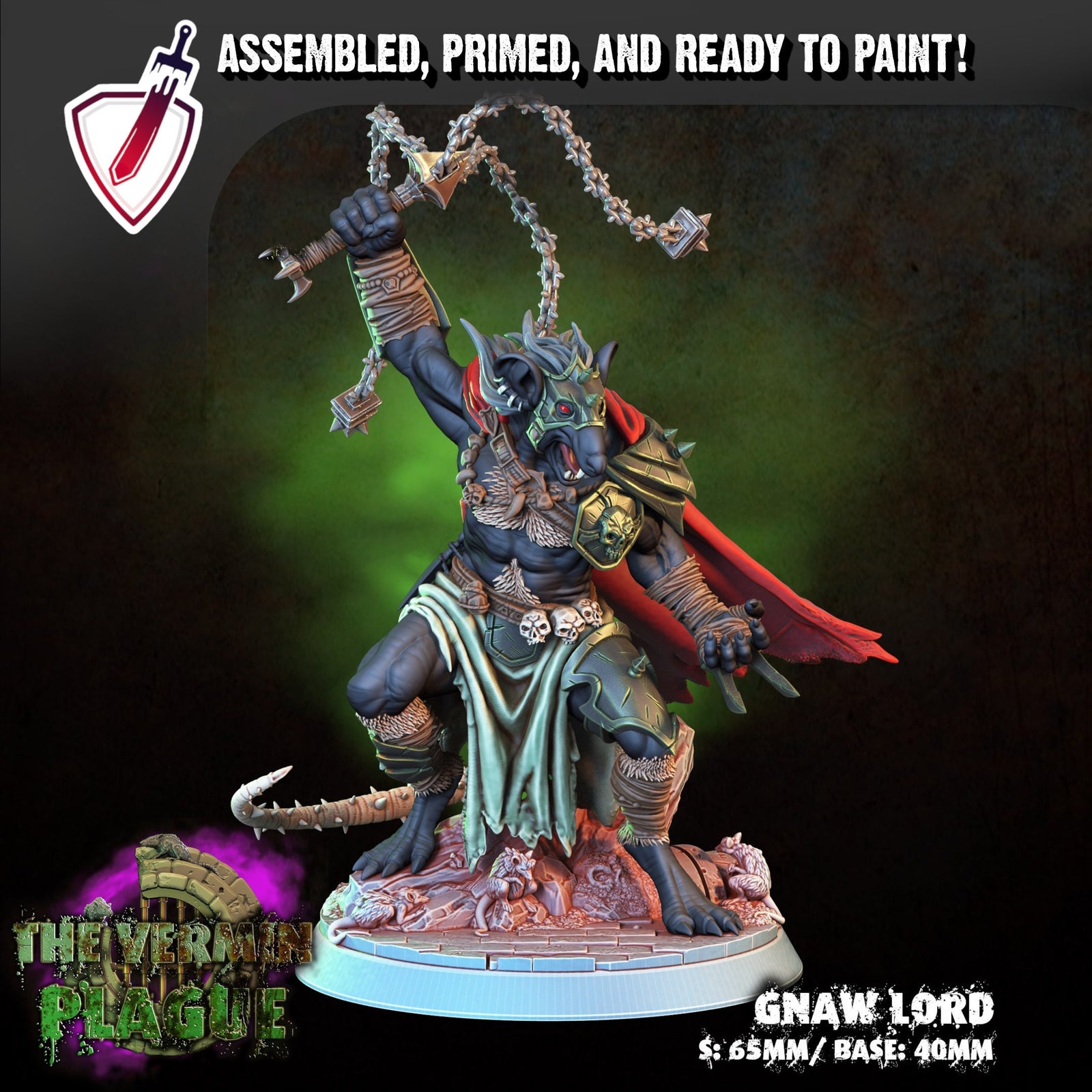Gnaw Lord | Miniature By Crippled God Foundry | For Tabletop Gaming, D&D, Pathfinder, And Painting | Assembled And Primed - Brush and Battle