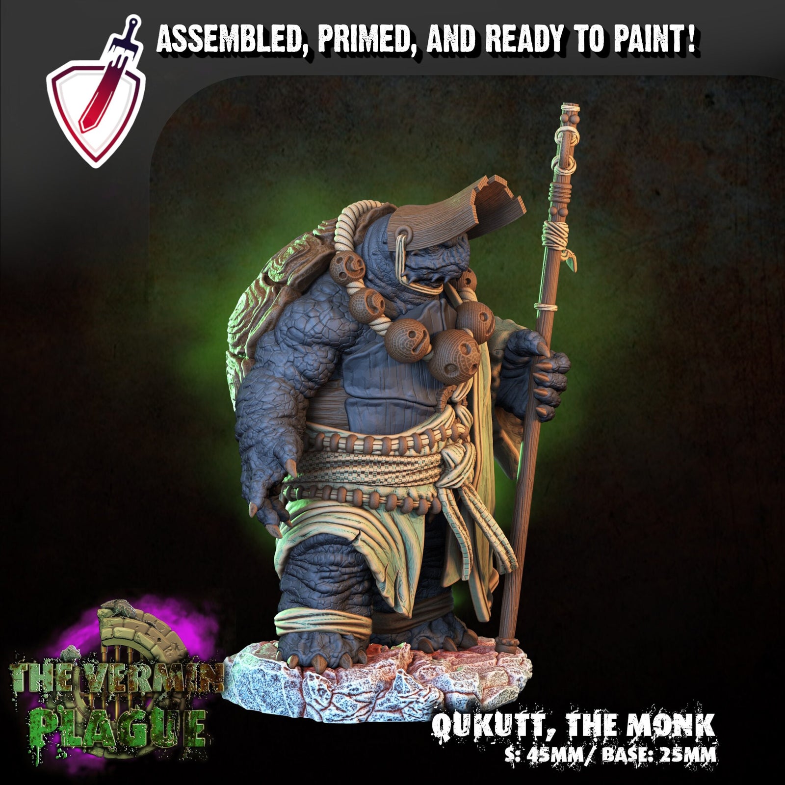 Qukutt, The Monk | Miniature By Crippled God Foundry | For Tabletop Gaming, D&D, Pathfinder, And Painting | Assembled And Primed - Brush and Battle