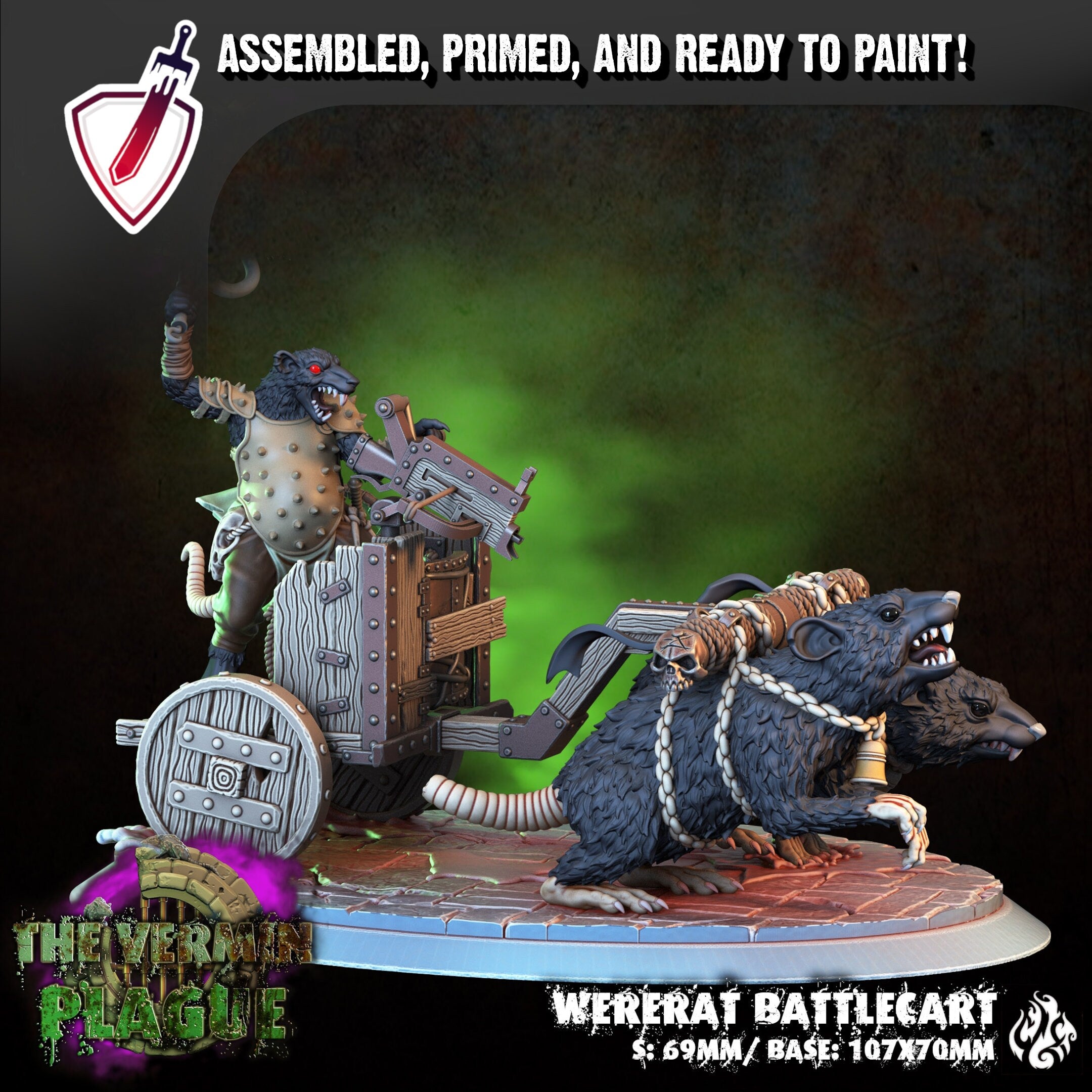 Wererat Battlecart | (Large) Miniature By Crippled God Foundry | For Tabletop Gaming, D&D, Pathfinder, And Painting | Assembled And Primed - Brush and Battle