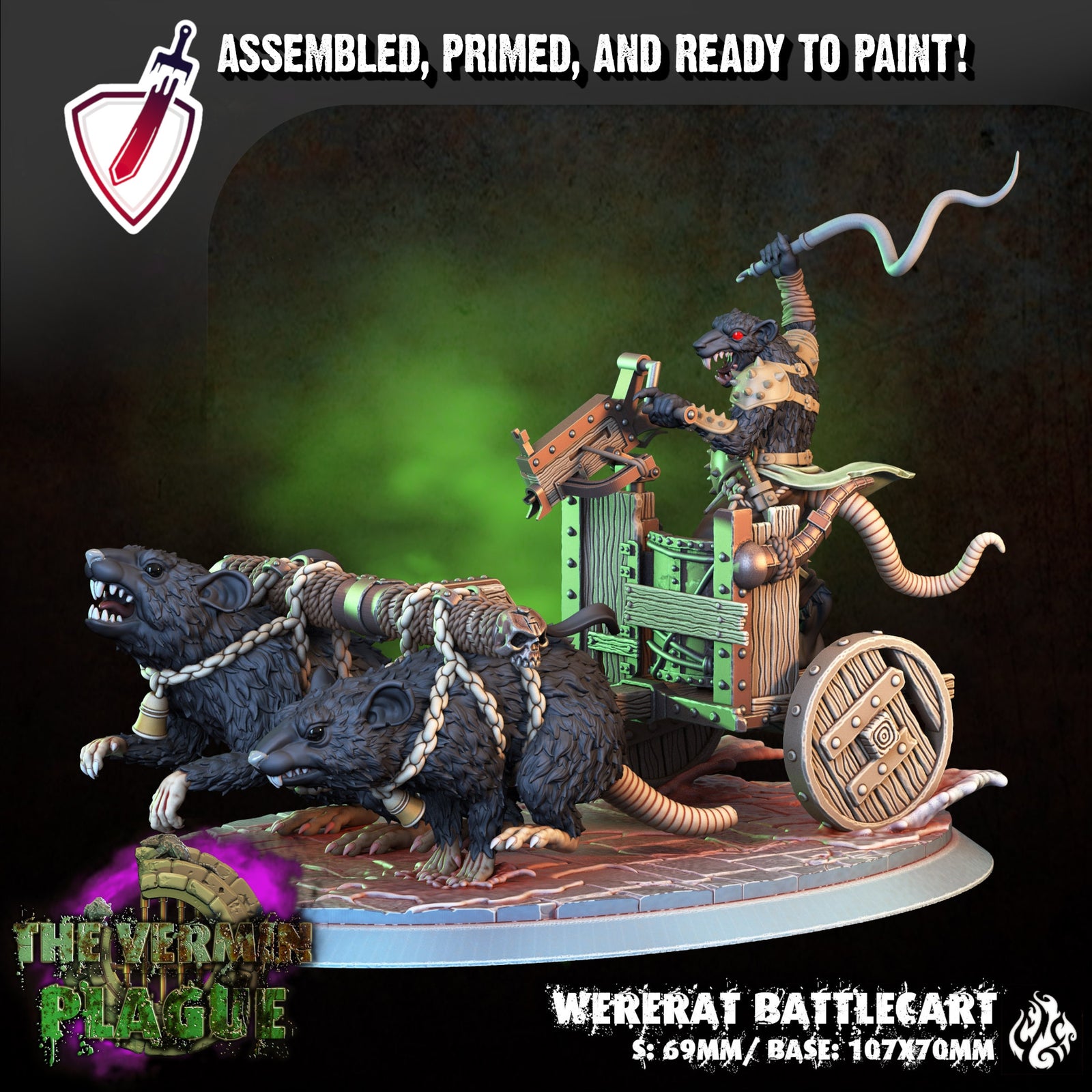 Wererat Battlecart | (Large) Miniature By Crippled God Foundry | For Tabletop Gaming, D&D, Pathfinder, And Painting | Assembled And Primed - Brush and Battle