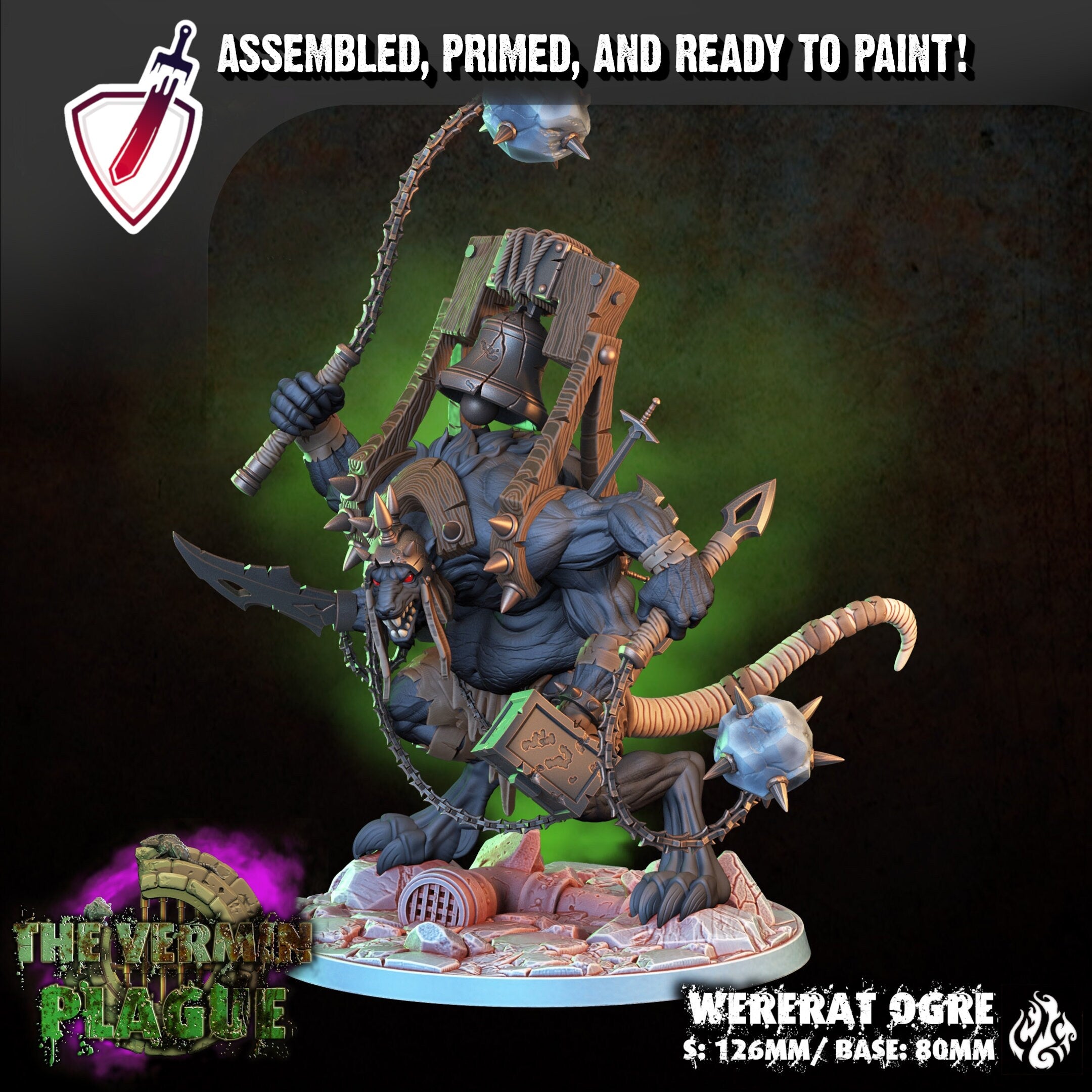 Wererat Ogre | (Large) Miniature By Crippled God Foundry | For Tabletop Gaming, D&D, Pathfinder, And Painting | Assembled And Primed - Brush and Battle