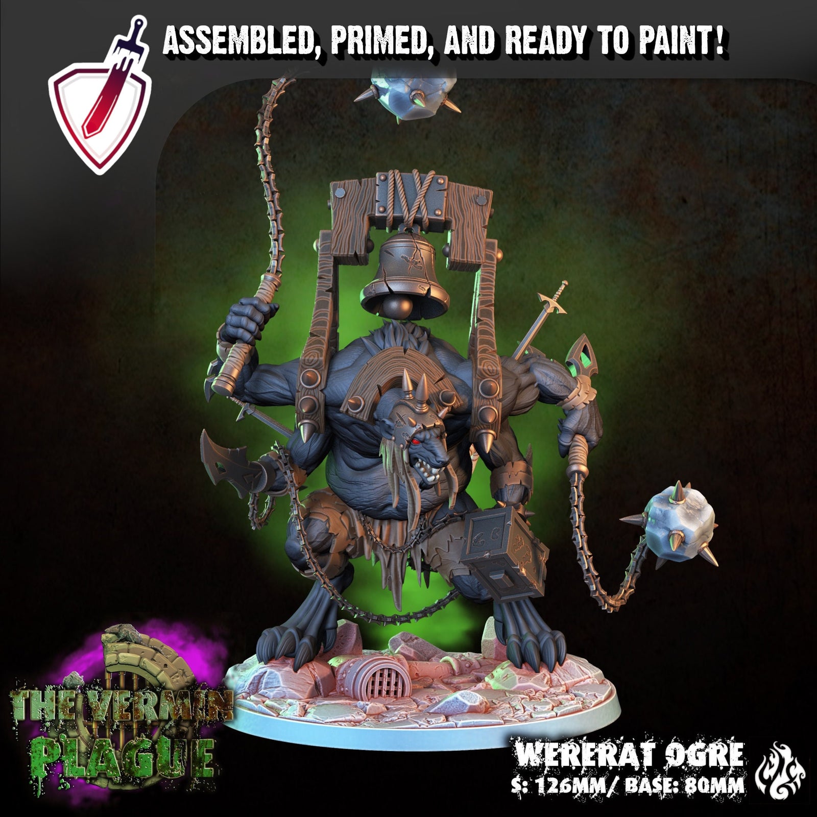 Wererat Ogre | (Large) Miniature By Crippled God Foundry | For Tabletop Gaming, D&D, Pathfinder, And Painting | Assembled And Primed - Brush and Battle