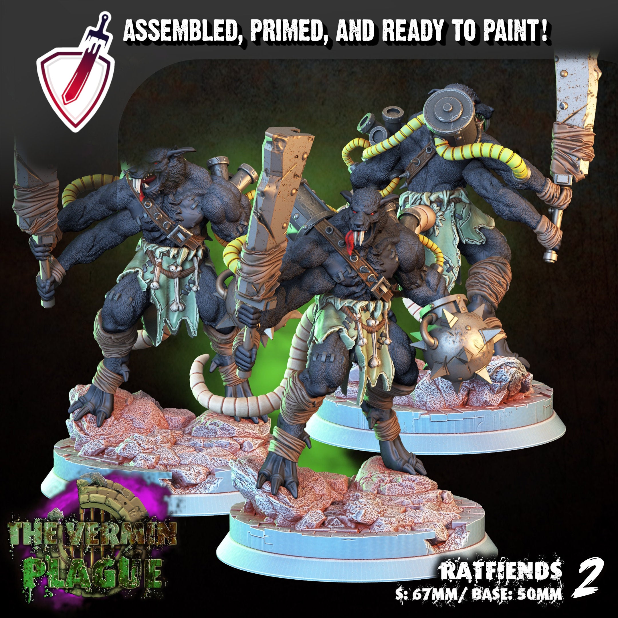 Ratfiends | Miniatures By Crippled God Foundry | For Tabletop Gaming, D&D, Pathfinder, And Painting | Assembled And Primed - Brush and Battle