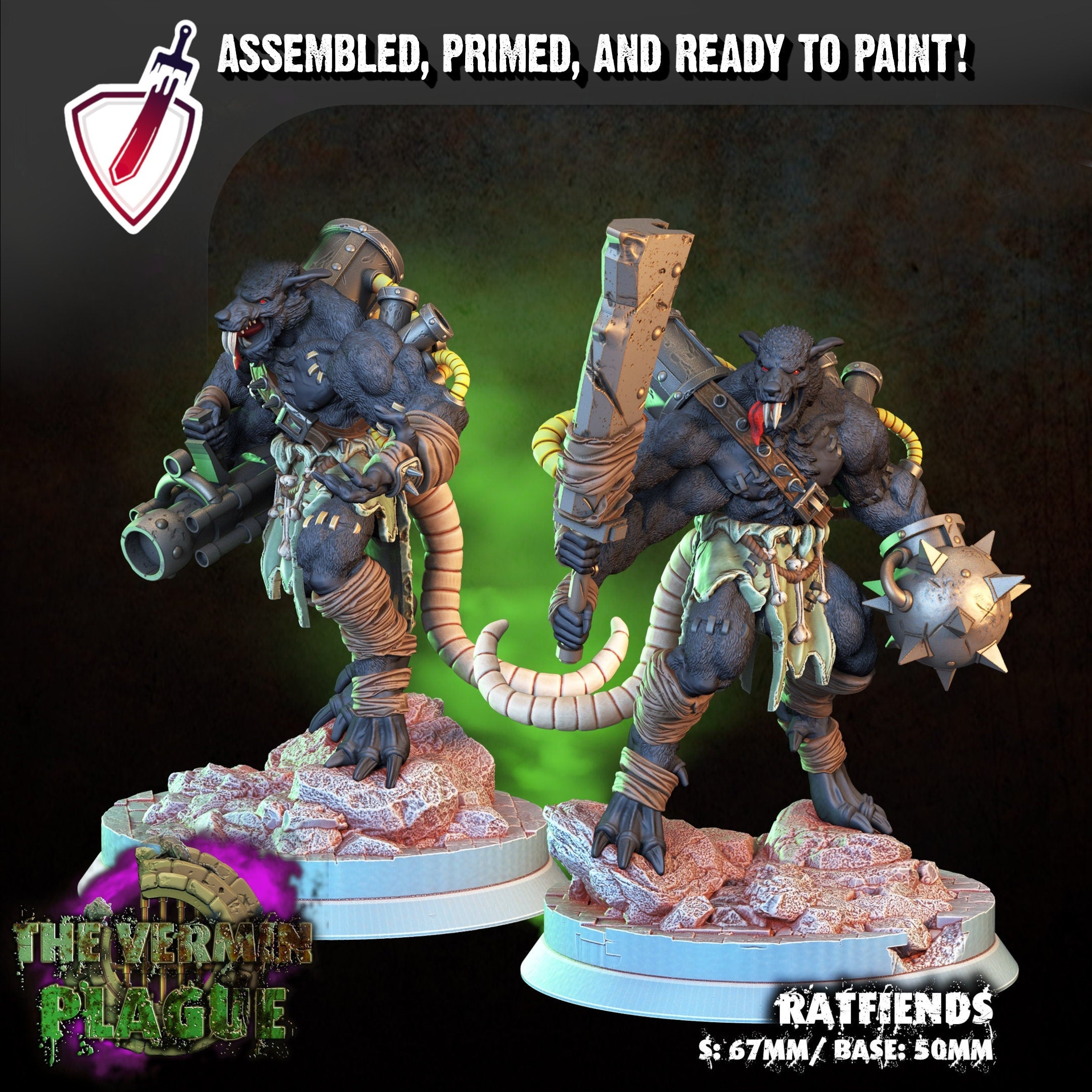 Ratfiends | Miniatures By Crippled God Foundry | For Tabletop Gaming, D&D, Pathfinder, And Painting | Assembled And Primed - Brush and Battle