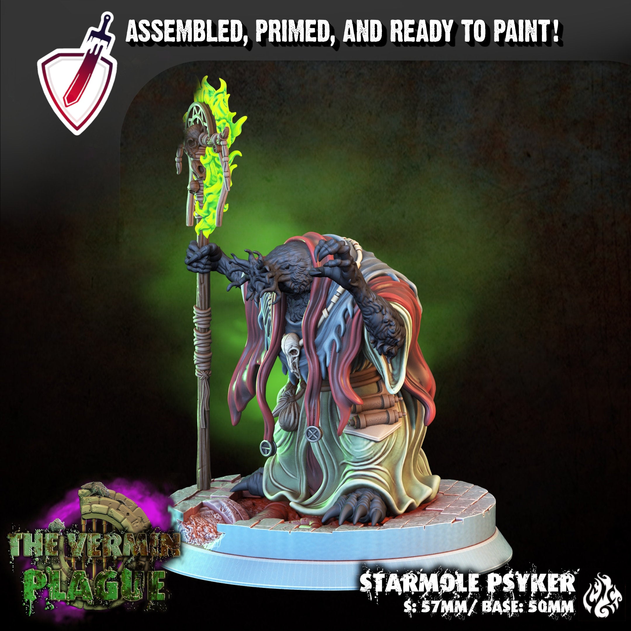 Starmole Psyker | Miniature By Crippled God Foundry | For Tabletop Gaming, D&D, Pathfinder, And Painting | Assembled And Primed - Brush and Battle