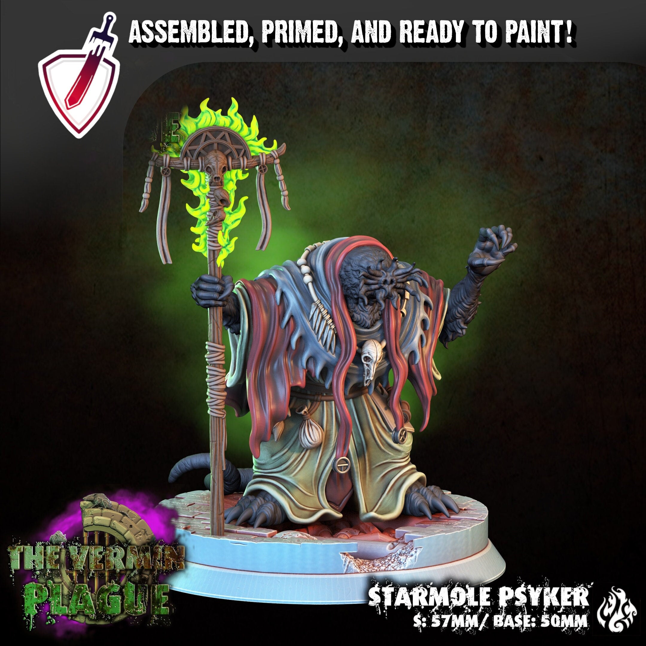 Starmole Psyker | Miniature By Crippled God Foundry | For Tabletop Gaming, D&D, Pathfinder, And Painting | Assembled And Primed - Brush and Battle