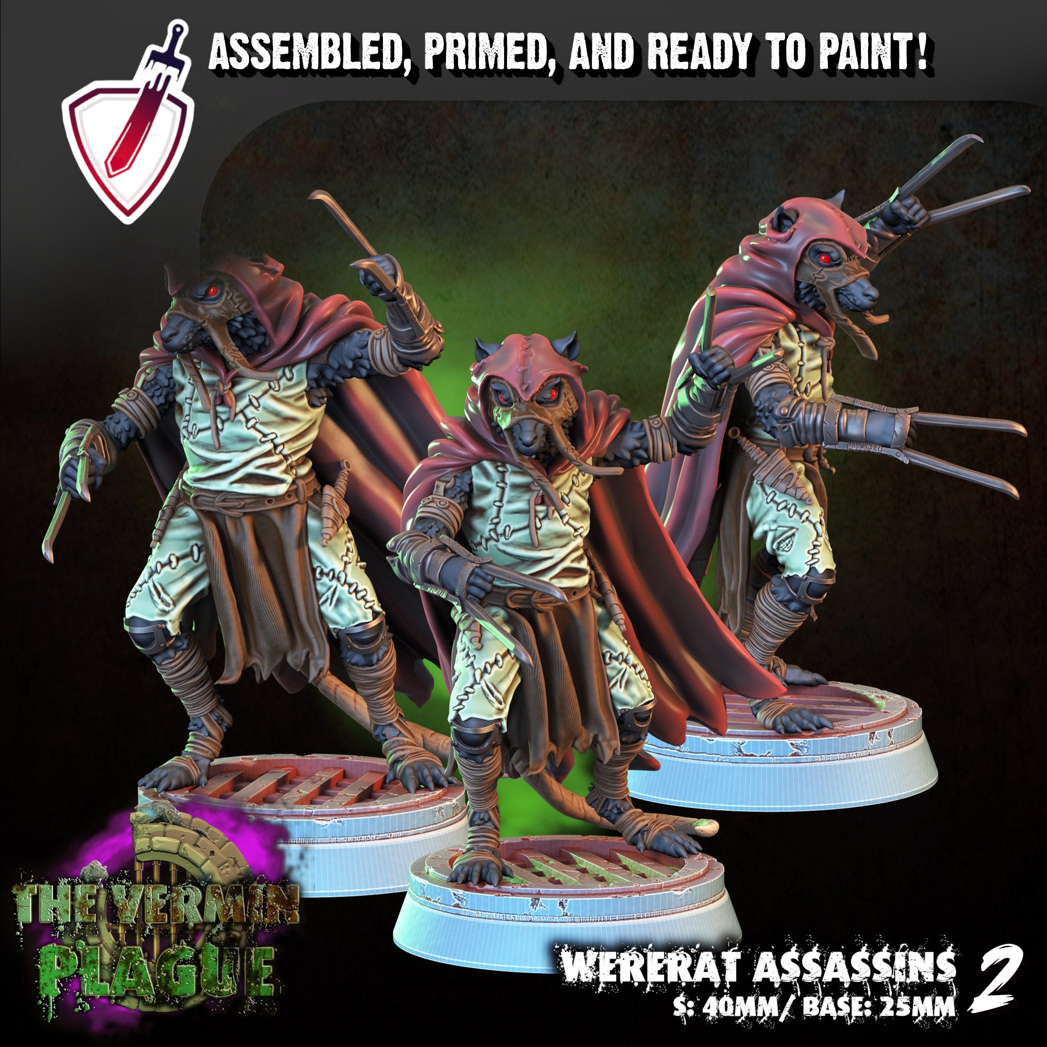Wererat Assassins | Miniatures By Crippled God Foundry | For Tabletop Gaming, D&D, Pathfinder, Painting | Assembled And Primed - Brush and Battle