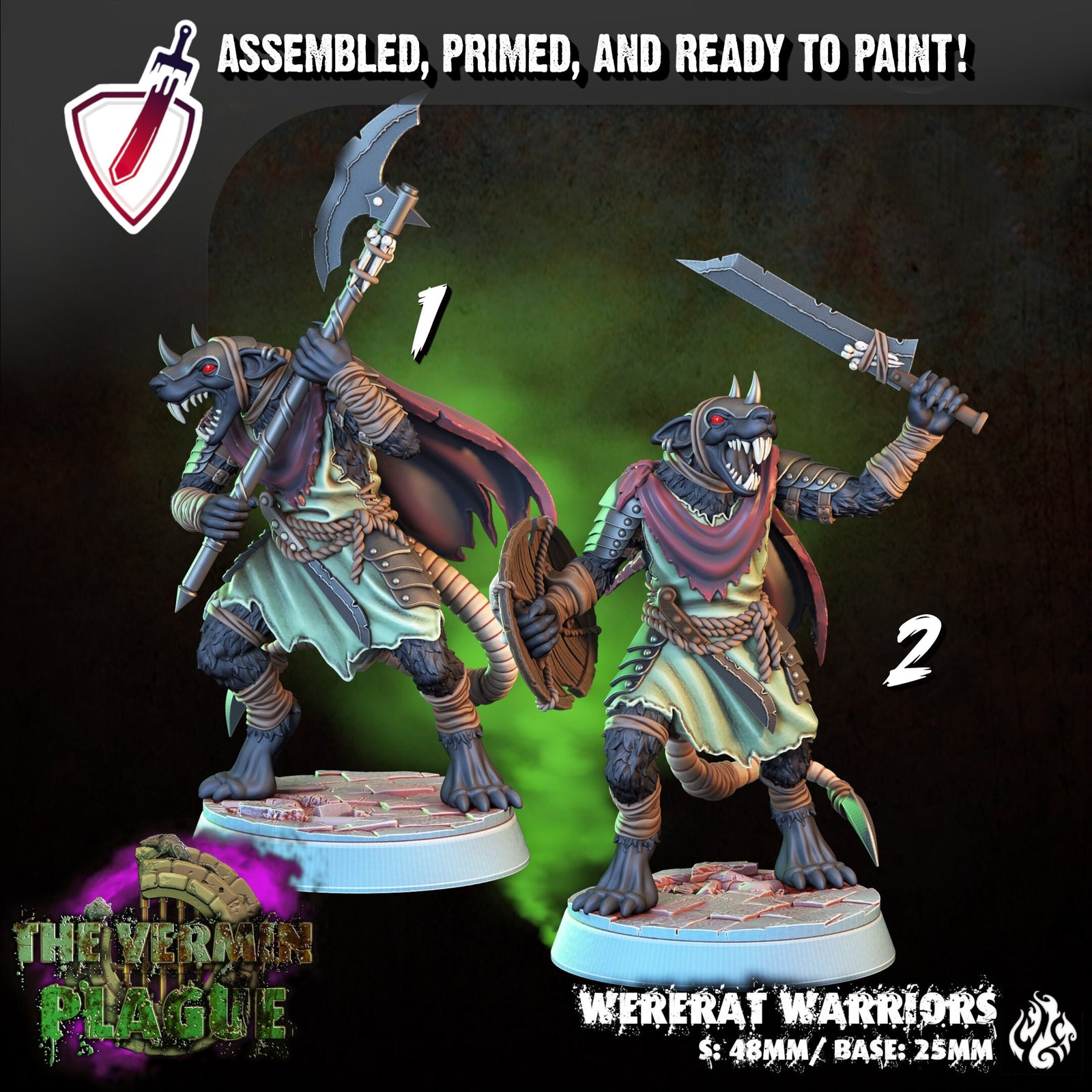 Wererat Warriors | Miniatures By Crippled God Foundry | For Tabletop Gaming, D&D, Pathfinder, Painting | Assembled And Primed - Brush and Battle