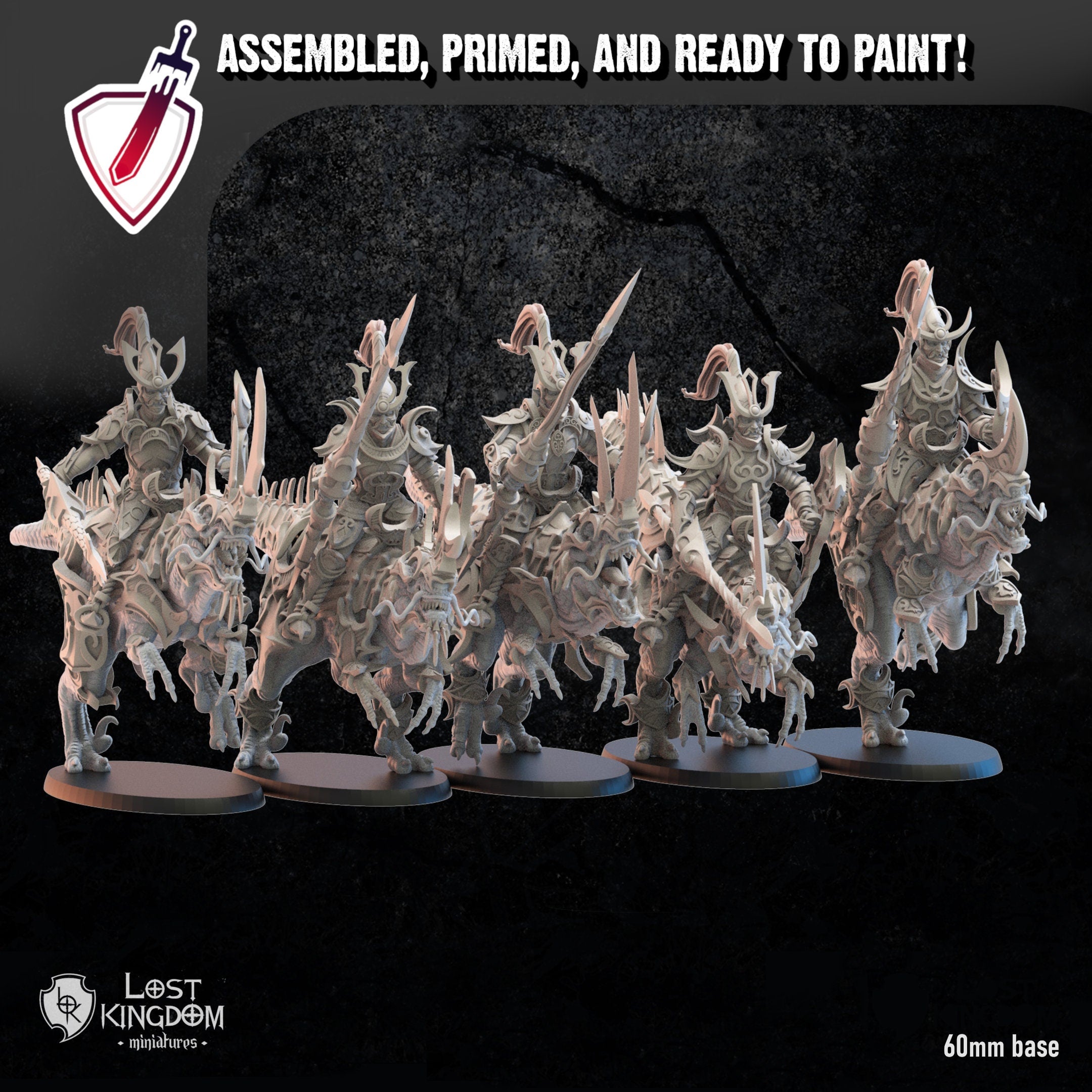 Mounted Nightfall Elves | Miniatures By Lost Kingdom | For Tabletop Gaming, D&D, Pathfinder, Wargames, And Painting | Assembled And Primed - Brush and Battle