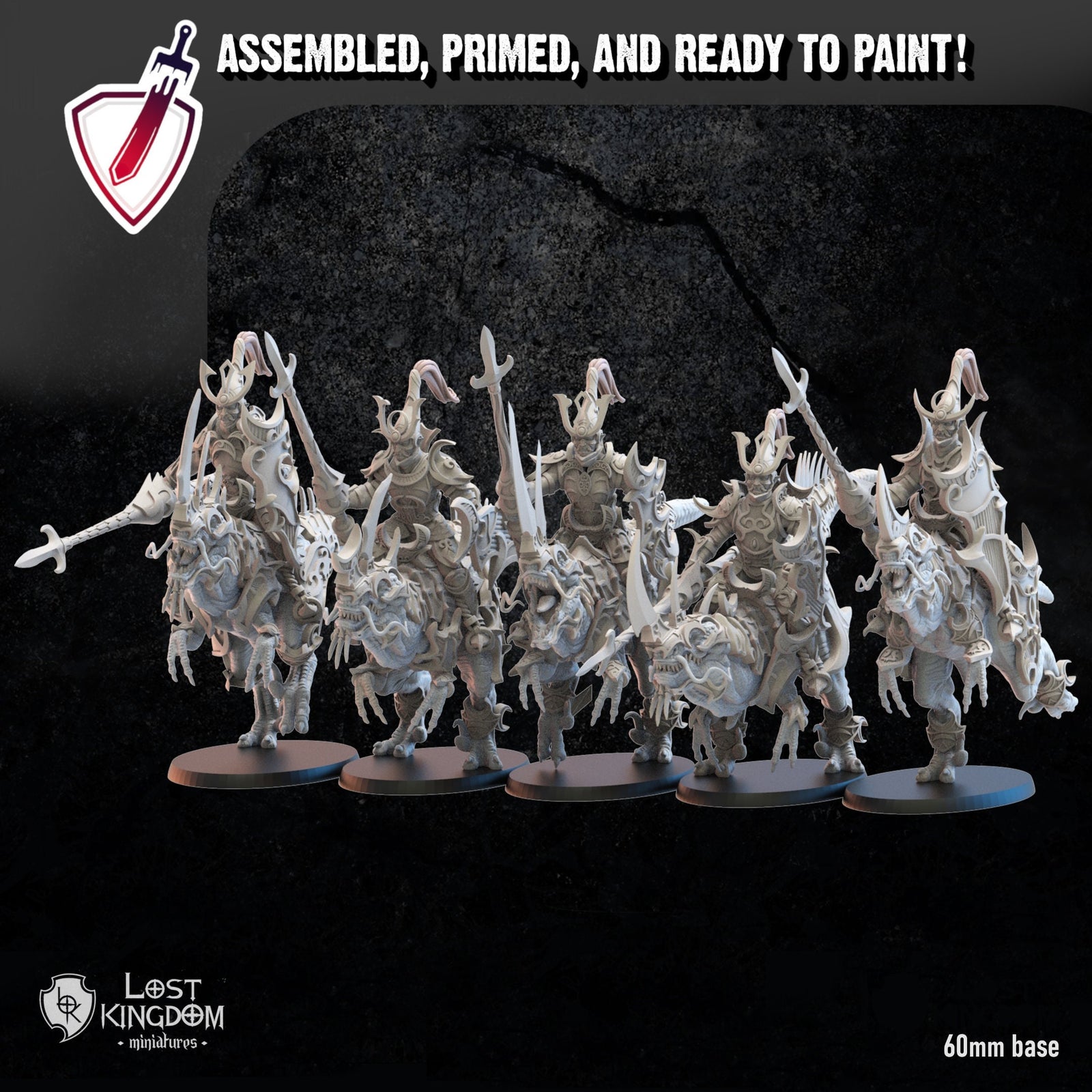 Mounted Nightfall Elves | Miniatures By Lost Kingdom | For Tabletop Gaming, D&D, Pathfinder, Wargames, And Painting | Assembled And Primed - Brush and Battle