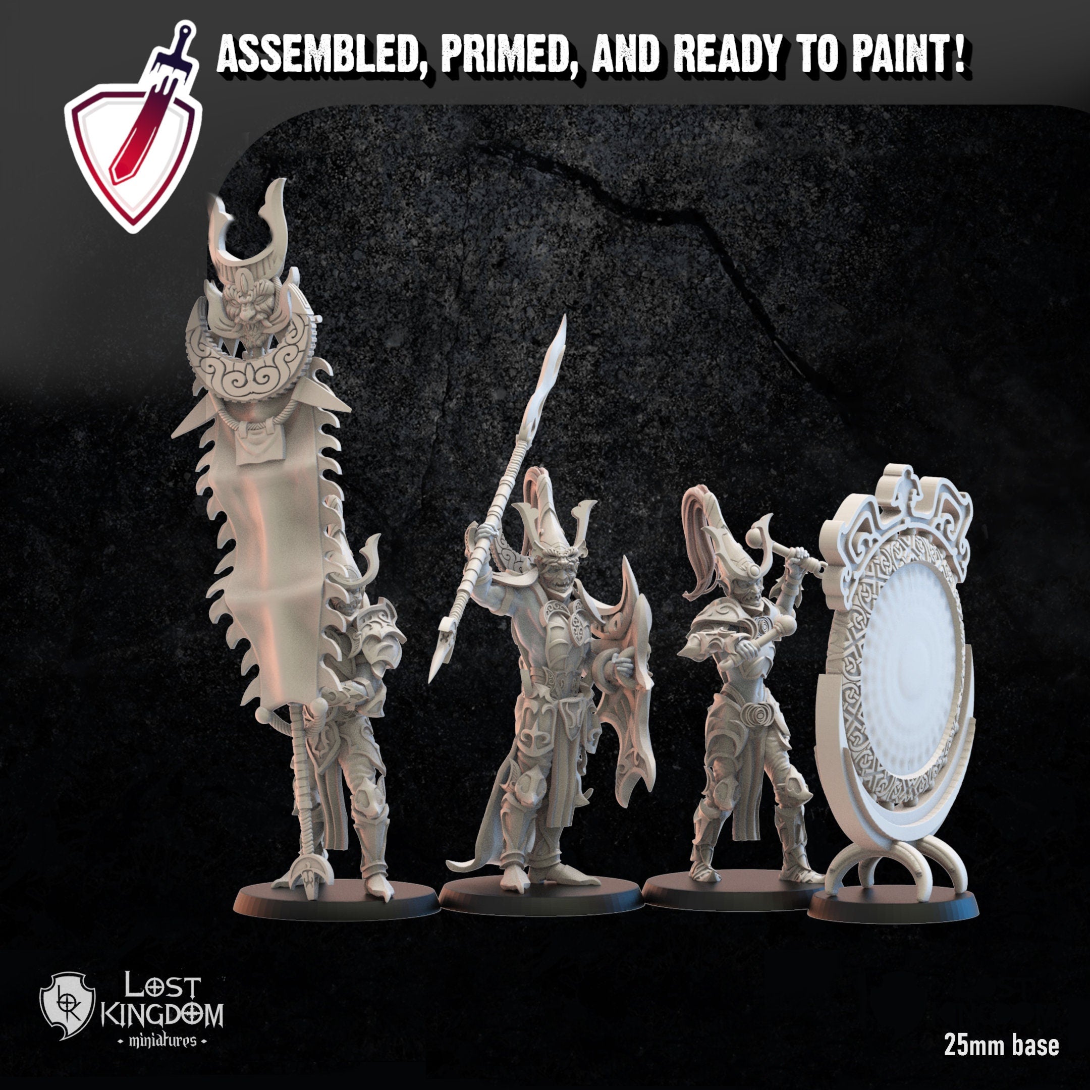 Nightfall Knights Command | Miniatures By Lost Kingdom | For Tabletop Gaming, D&D, Pathfinder, Wargames, And Painting | Assembled And Primed - Brush and Battle