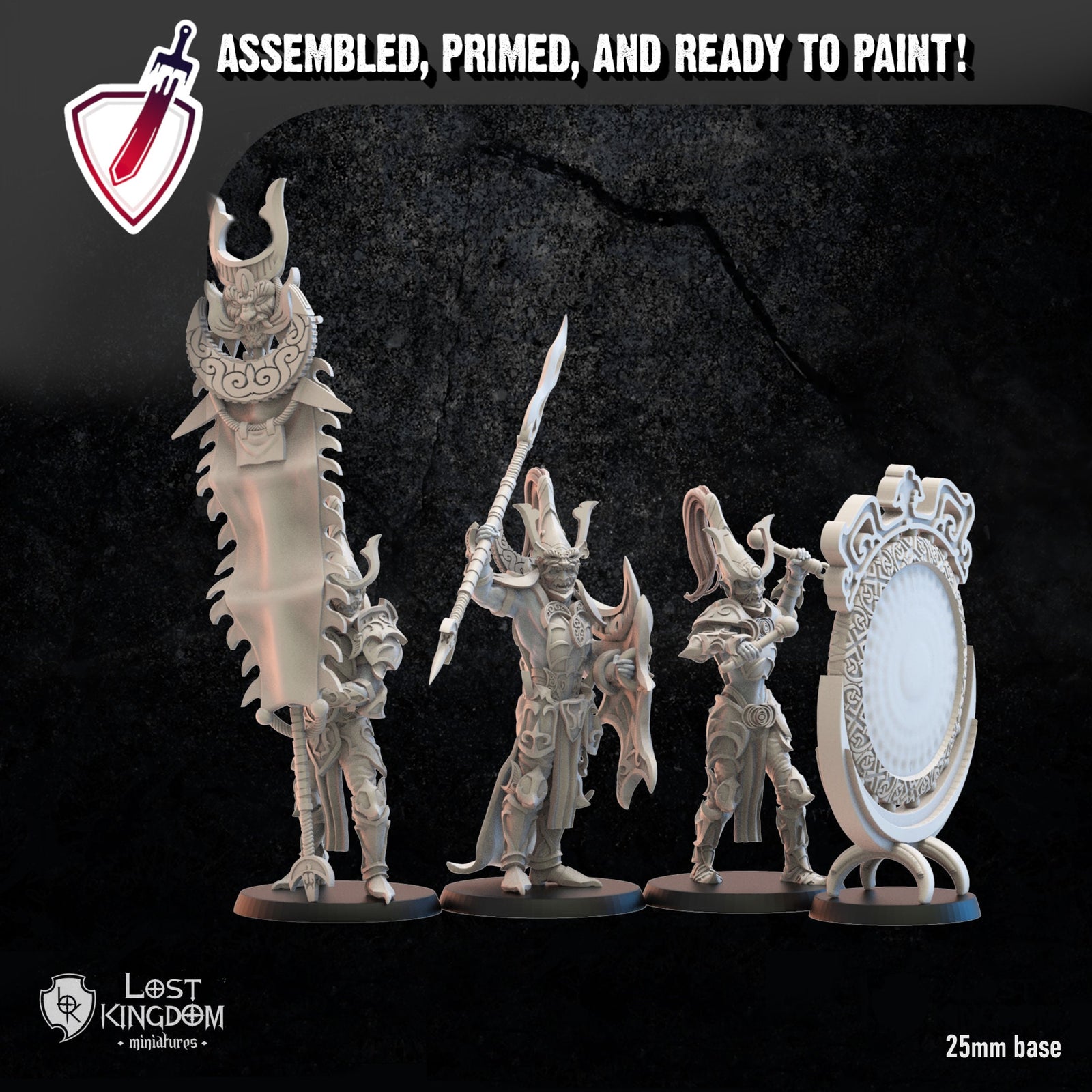 Nightfall Knights Command | Miniatures By Lost Kingdom | For Tabletop Gaming, D&D, Pathfinder, Wargames, And Painting | Assembled And Primed - Brush and Battle