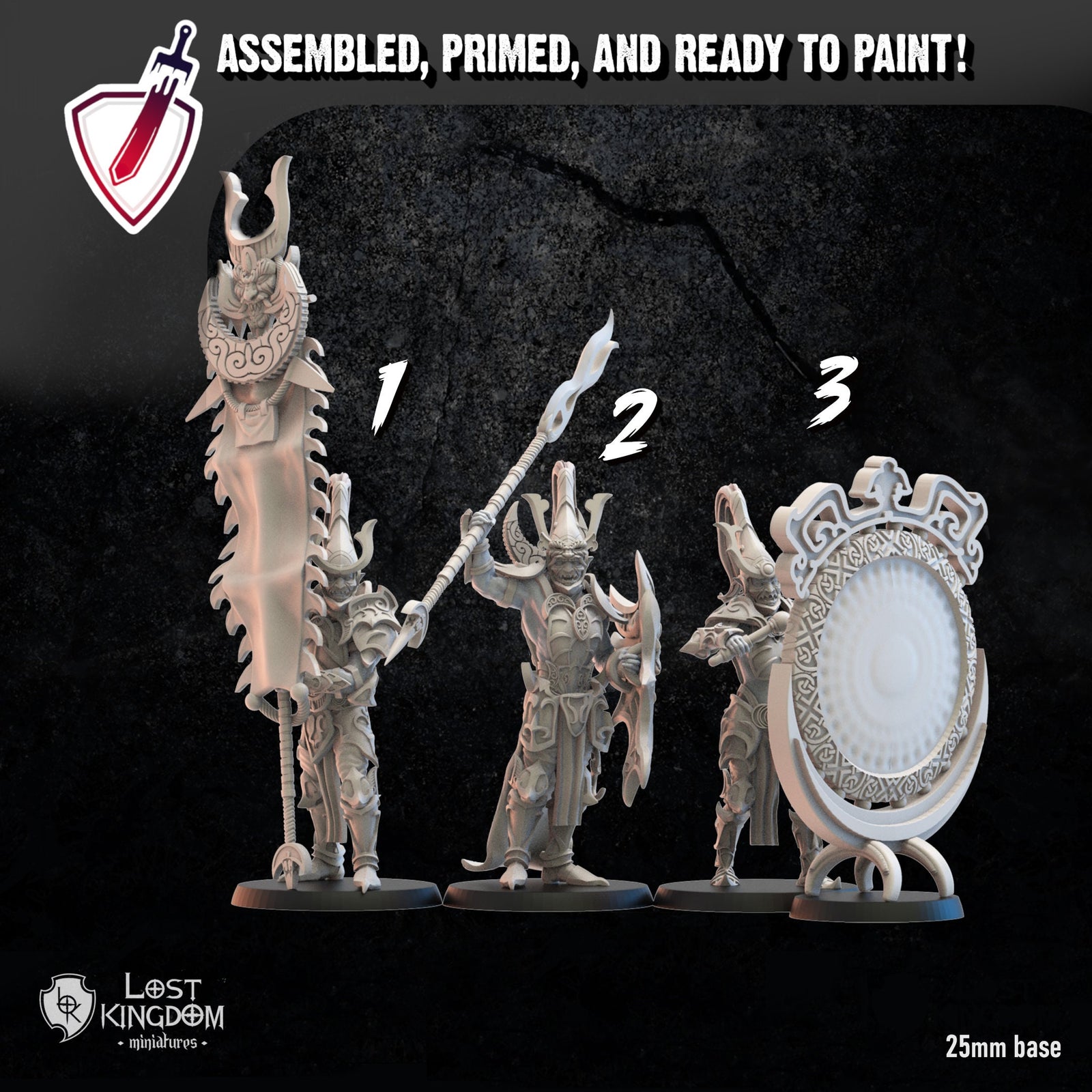 Nightfall Knights Command | Miniatures By Lost Kingdom | For Tabletop Gaming, D&D, Pathfinder, Wargames, And Painting | Assembled And Primed - Brush and Battle