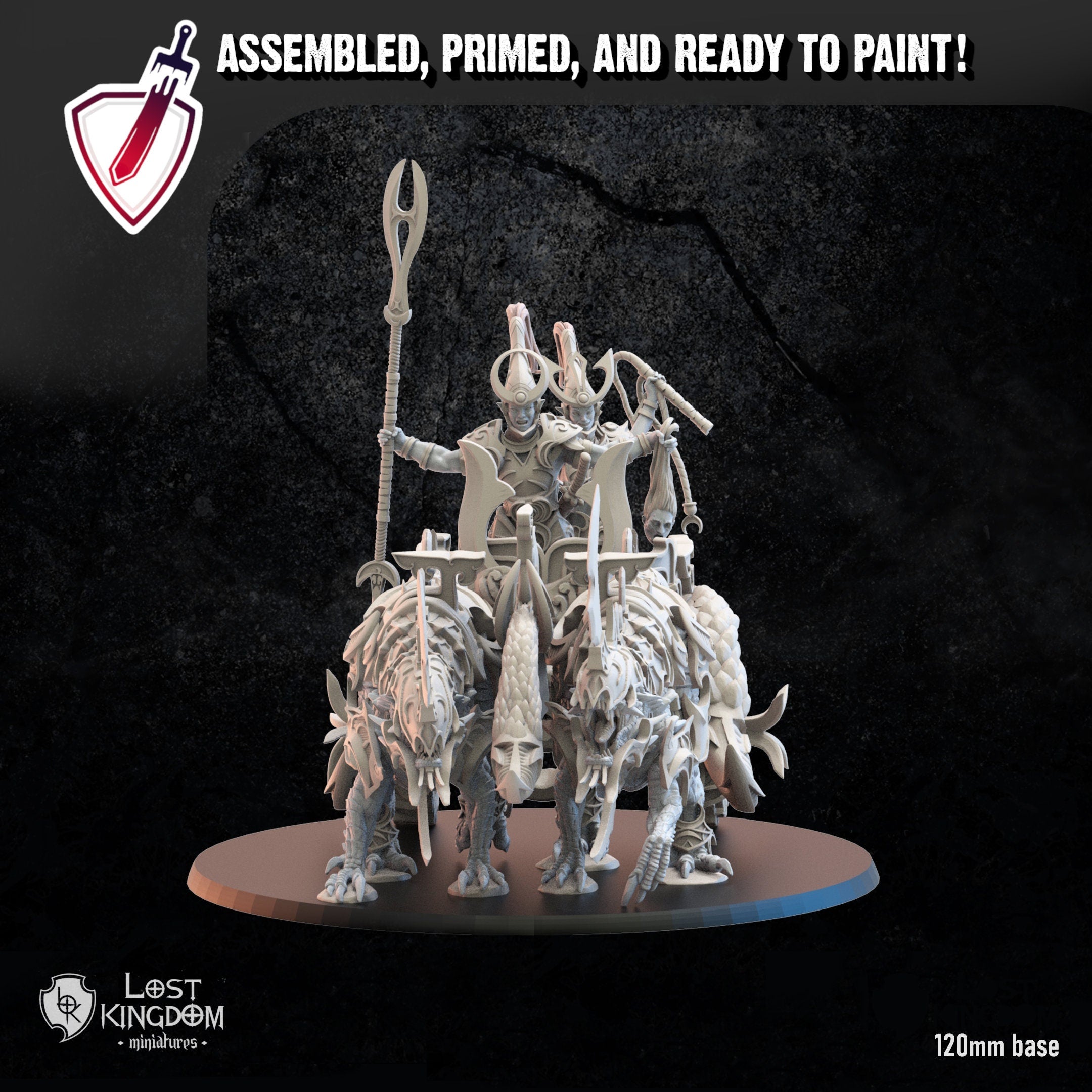 Night Elves Chariot | Miniature By Lost Kingdom | For Tabletop Gaming, D&D, Pathfinder, Wargames, And Painting | Assembled And Primed - Brush and Battle