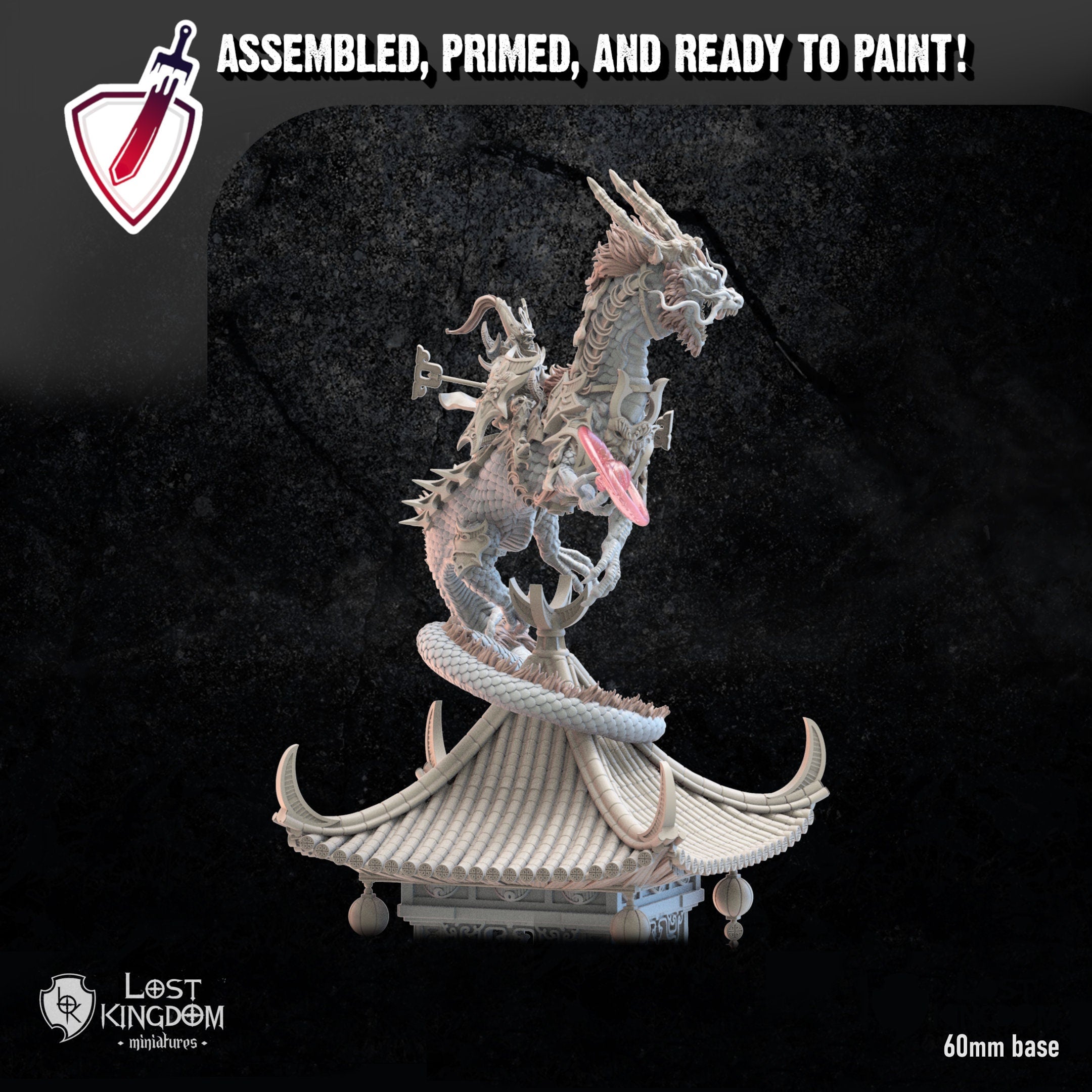 Shiro On Tatsu | (Massive) Miniature By Lost Kingdom | For Tabletop Gaming, D&D, Pathfinder, Wargames, And Painting | Assembled And Primed - Brush and Battle